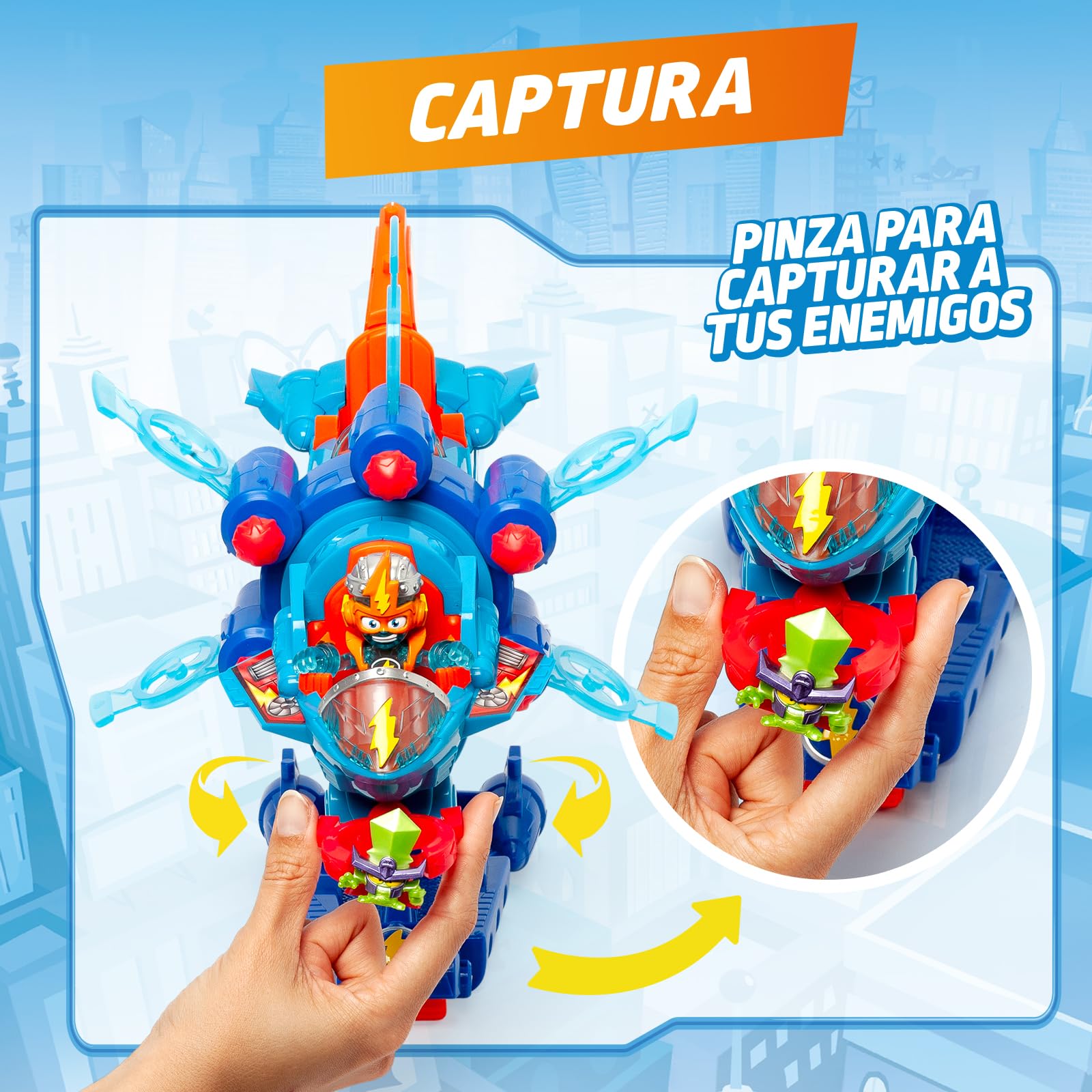 SUPERTHINGS KAZOOM Power – Vehículo Multi-acción de la Serie de TV ''Kazoom Power'', Contiene 1 Blaster Jet, 1 Kid Kazoom Exclusivo y 6 Proyectiles
