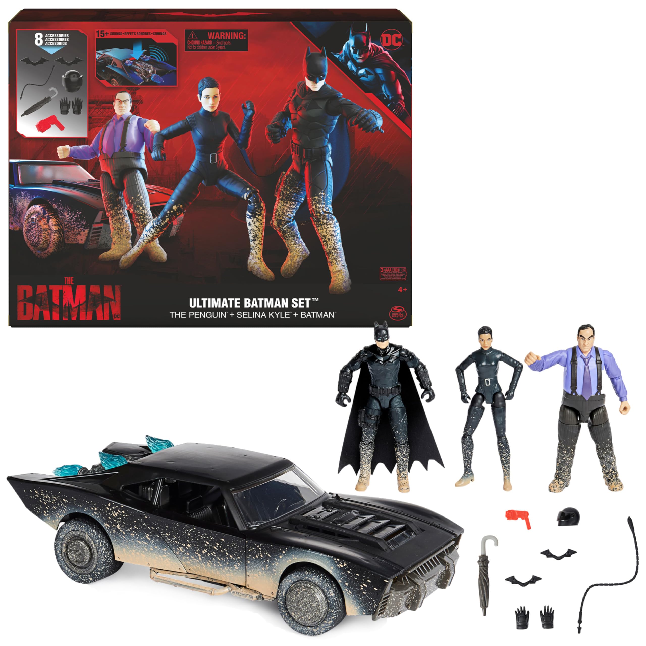 DC Comics Ultimatives Batman-Set mit exklusivem Batman, Selina Kyle, The Pinguin Actionfiguren, Batmobil, Kinderspielzeug, ab 4 Jahren