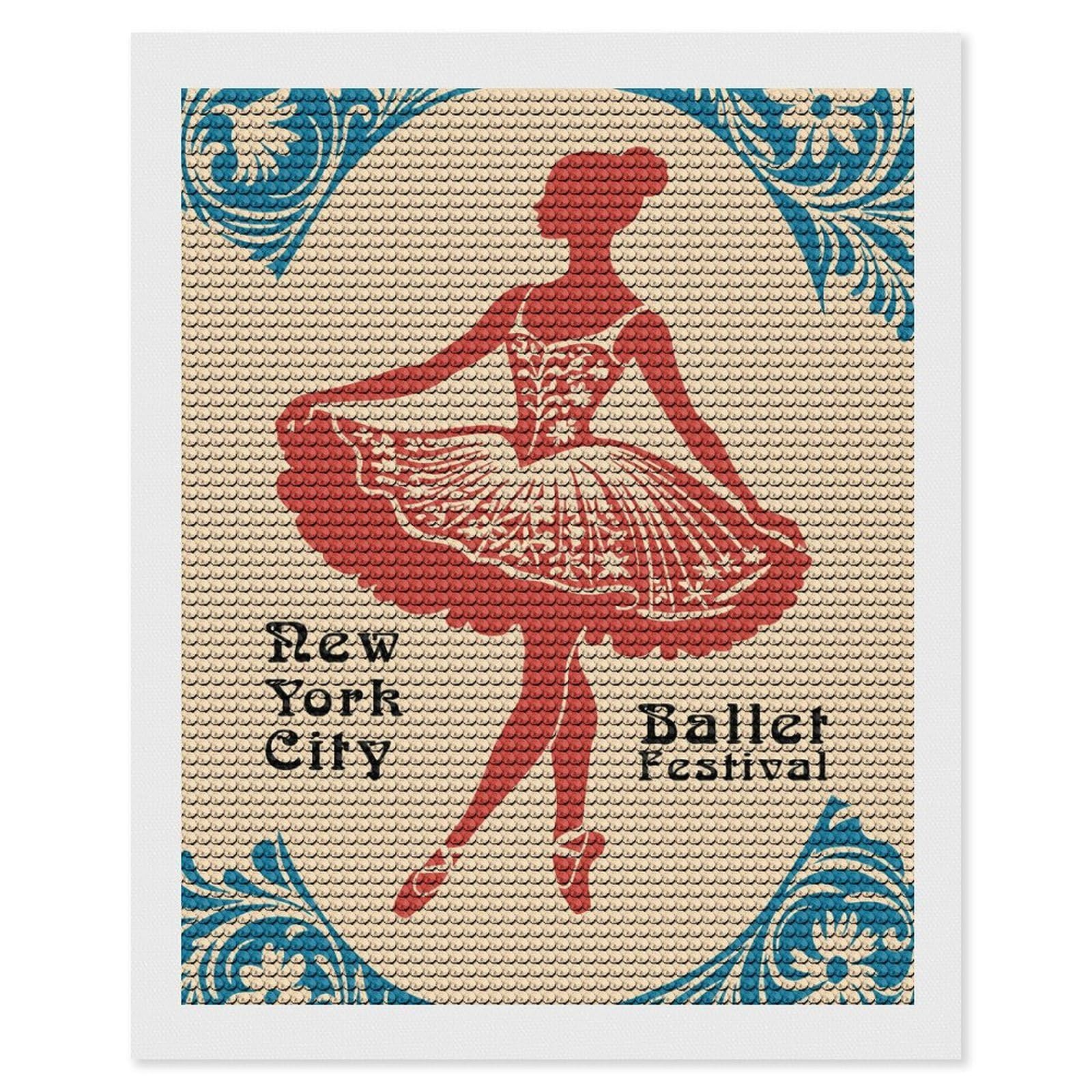 Junmoney New York City Ballet Festival DIY Diamond Art Canvas Kit 16"x20", Christmas Gift, for Family Craft Time, Leisure Activity, Home Wall Art
