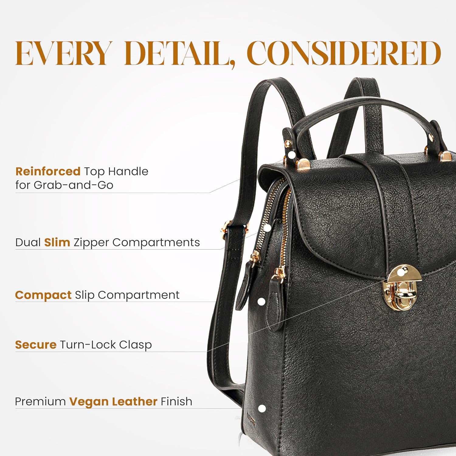 rofozzi Structured Vegan Leather Backpack Purse for Women - Back Pack Purses Women – PU Faux Leather Backpack Handbags (Black) - Image 7