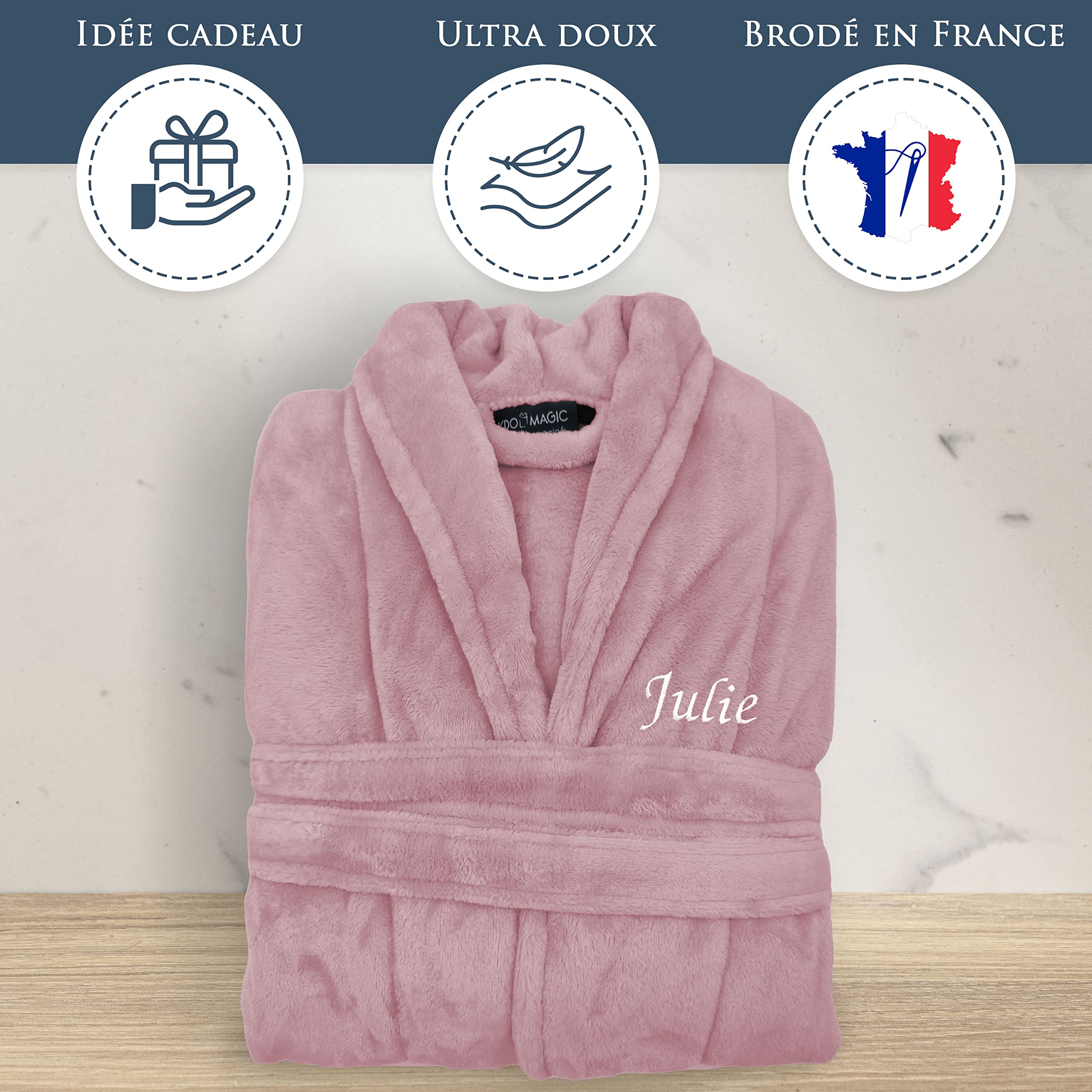 KDO MAGIC Robe de chambre femme personnalisée - Peignoir de chambre personnalisable - Brodé avec un prénom - Cadeau maman noël, saint valentin, anniversaire, fête des mères