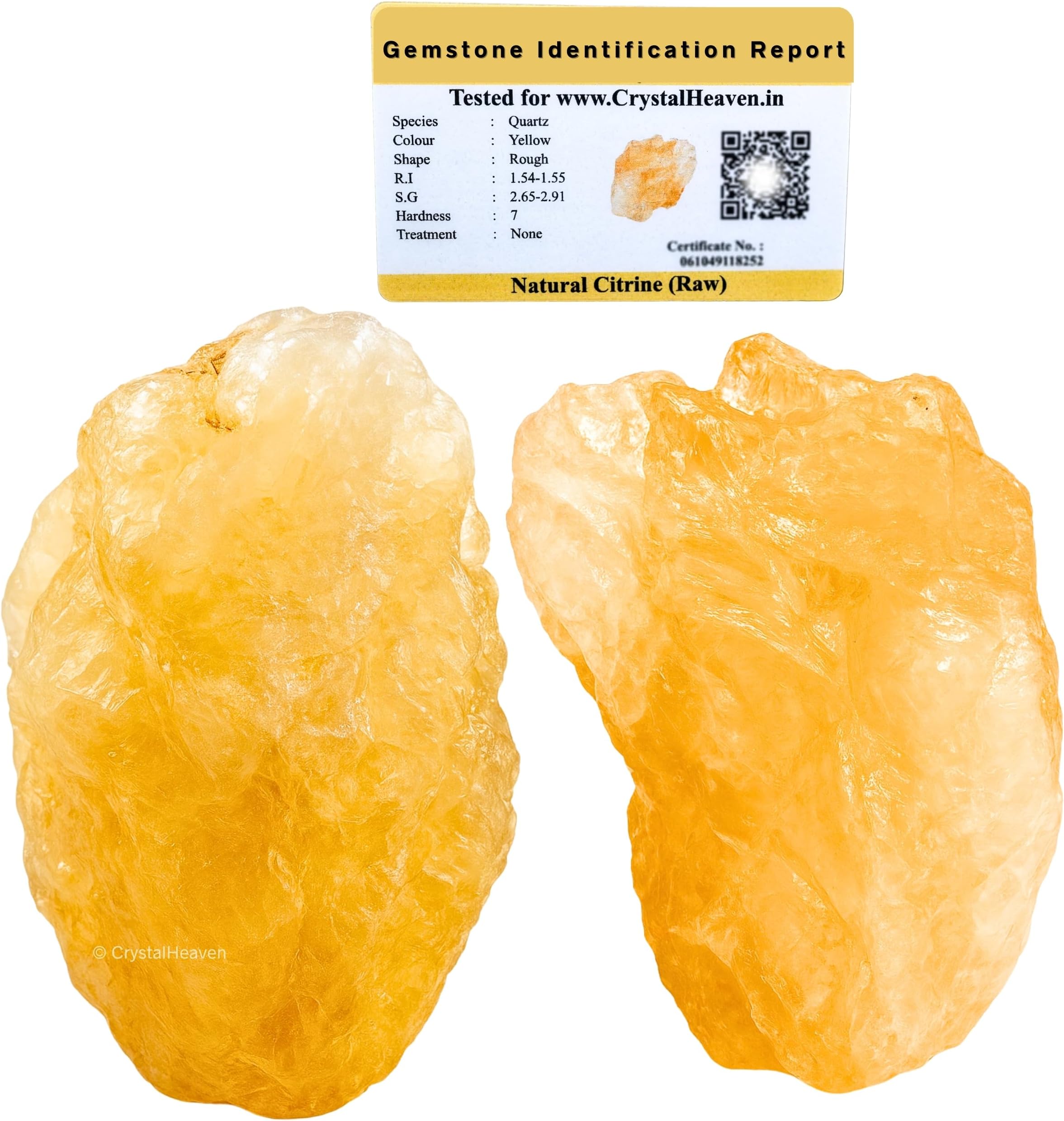 Crystal Heaven Certified Citrine Crystal Healing Rough Stone, Natural Raw Crystals for Manifestation, Meditation and Reiki Healing (2 Pieces)