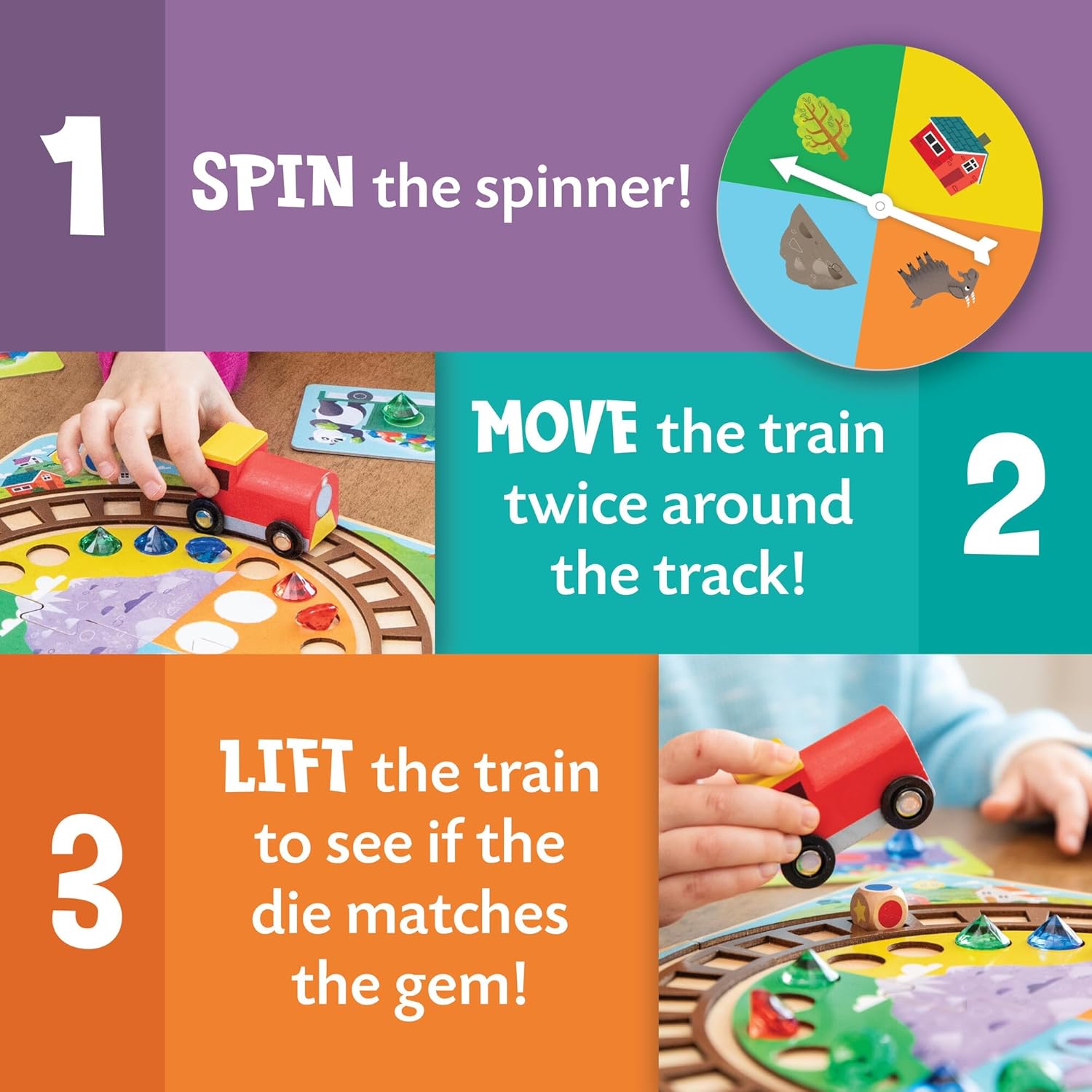 Peaceable Kingdom Round the Mountain Cooperative Board Game for Kids – Color Matching Train Game with Wooden Pieces, No Reading Required, Ages 3+, 2–4 Players