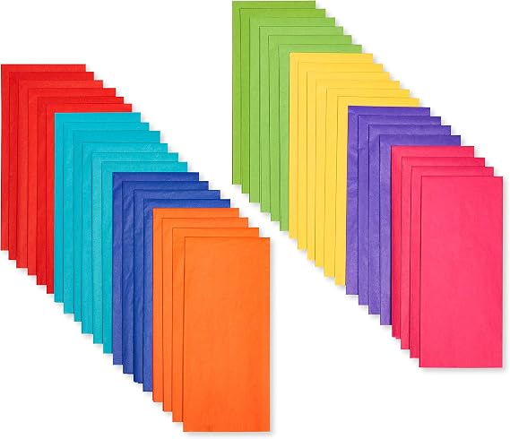 American Greetings Rainbow Tissue Paper, 40 Sheets (8 colors, 20 in. x 20 in.) for Birthdays, All Occasions, Gift Bags and Boxes, Gift Wrap, Crafts, Paper Flowers, Pom Poms, and More