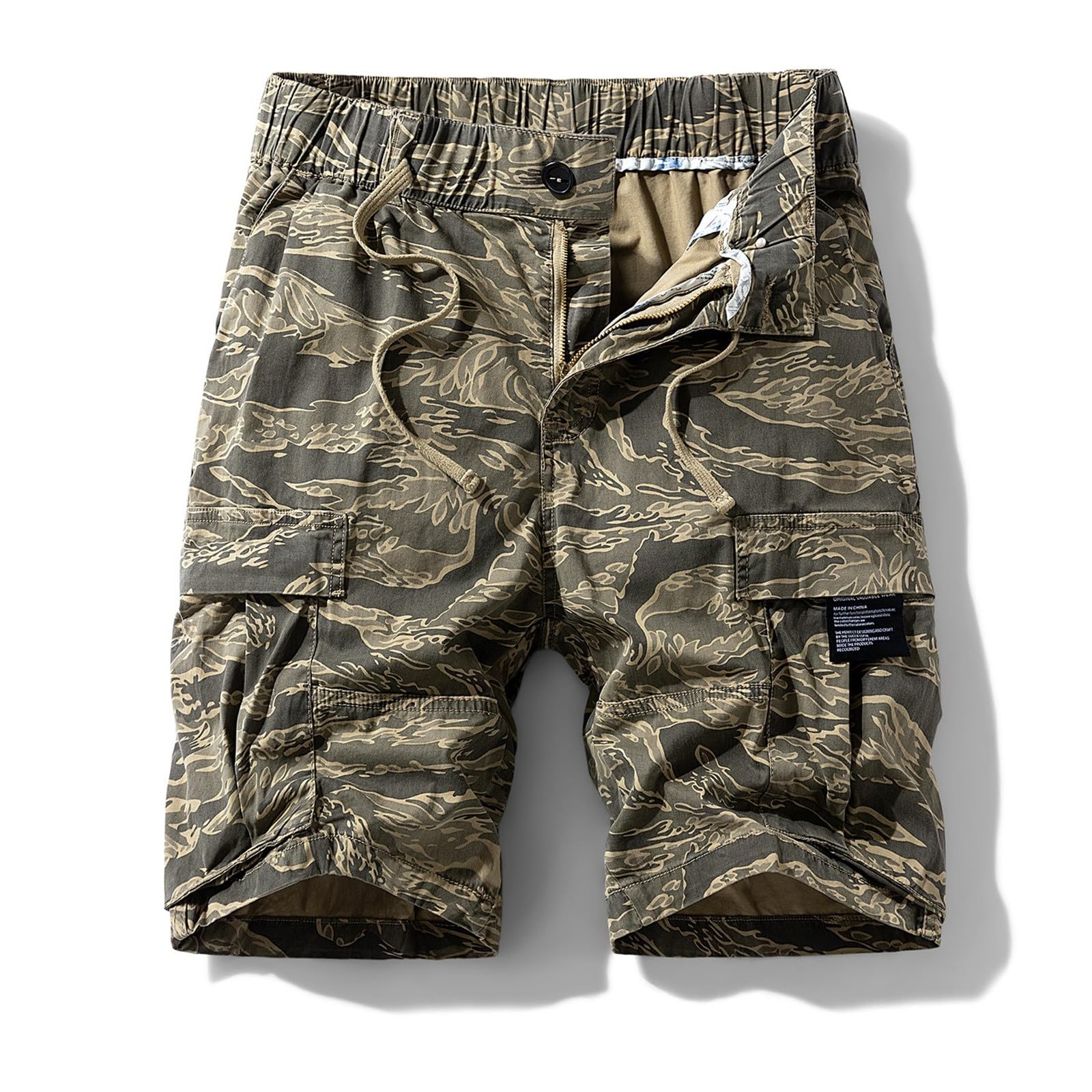 CHUNOTU - Pantalones cortos cargo para hombre, cintura elástica, estampado de camuflaje, pantalones de trabajo al aire libre, camping, atletismo, senderismo