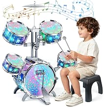 LinseyFun Kids Drum Set for Toddlers 3-5 Light-Up Jazz Drum with Microphone