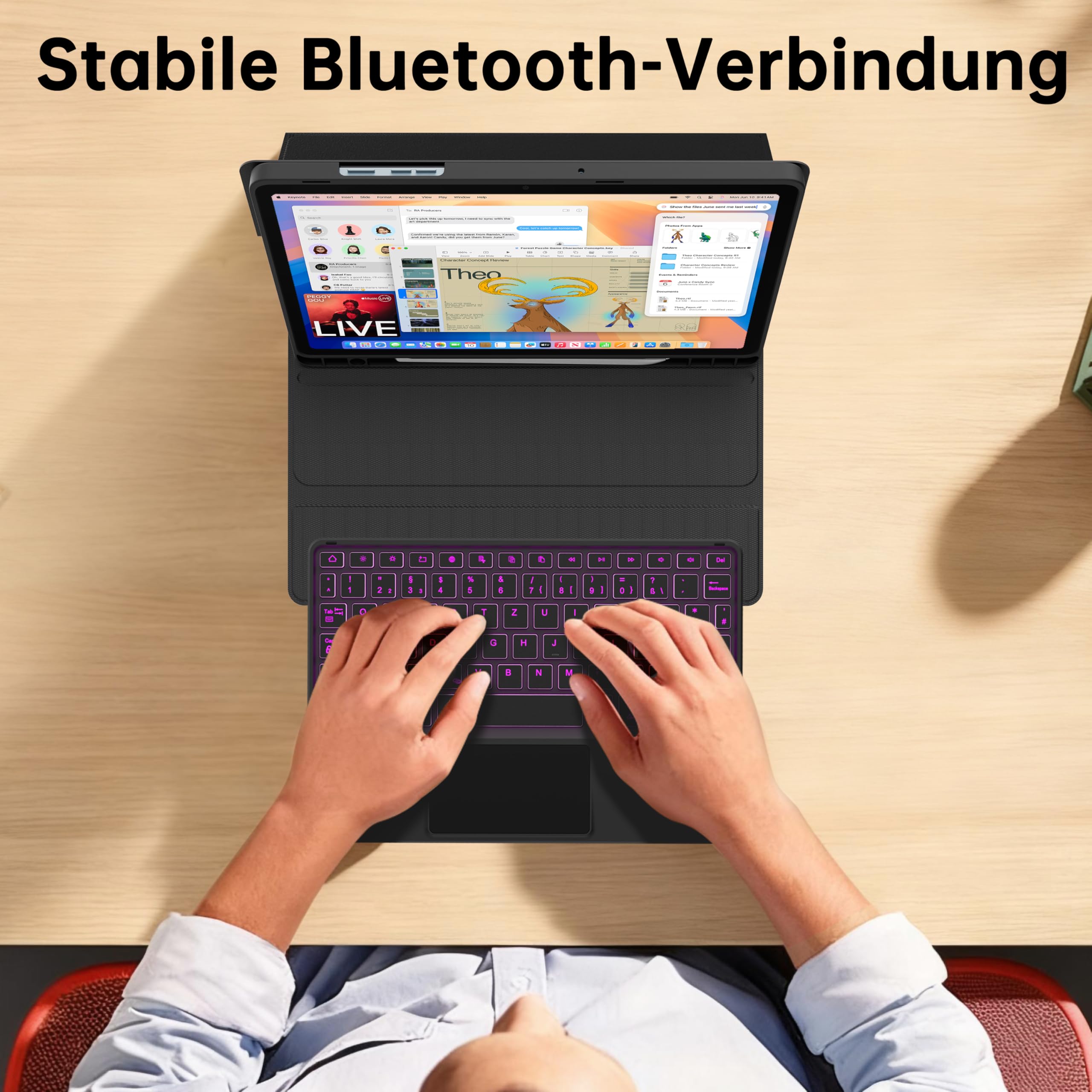 ROOFEI für Samsung Galaxy Tab A11 Plus/A9+ 11 Zoll Tastatur Hülle - 7 Farbig Hintergrundbeleuchtetes mit Abnehmbares Touchpad Tablet Cover - Tab A11+/A9 Plus 11" Deutsches QWERTZ Layout Tastatur