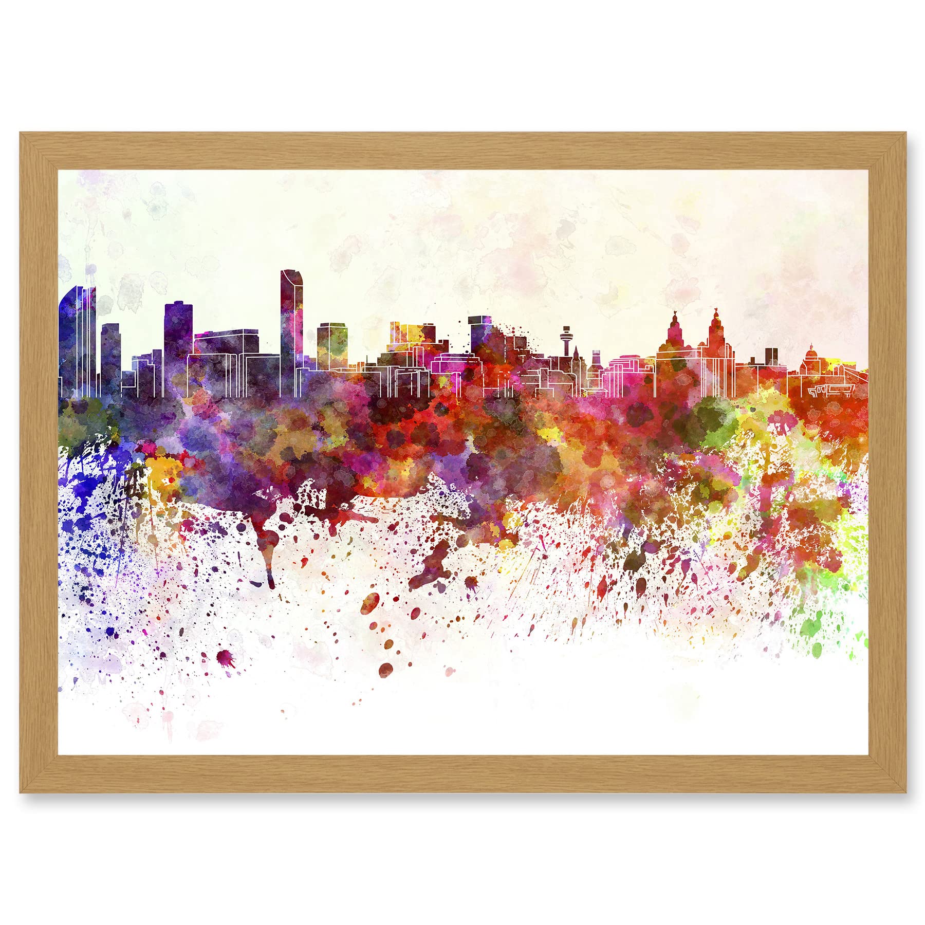 Artery8 Painting Cityscape Liverpool Skyline Paint Splash A4 Artwork Framed Wall Art Print