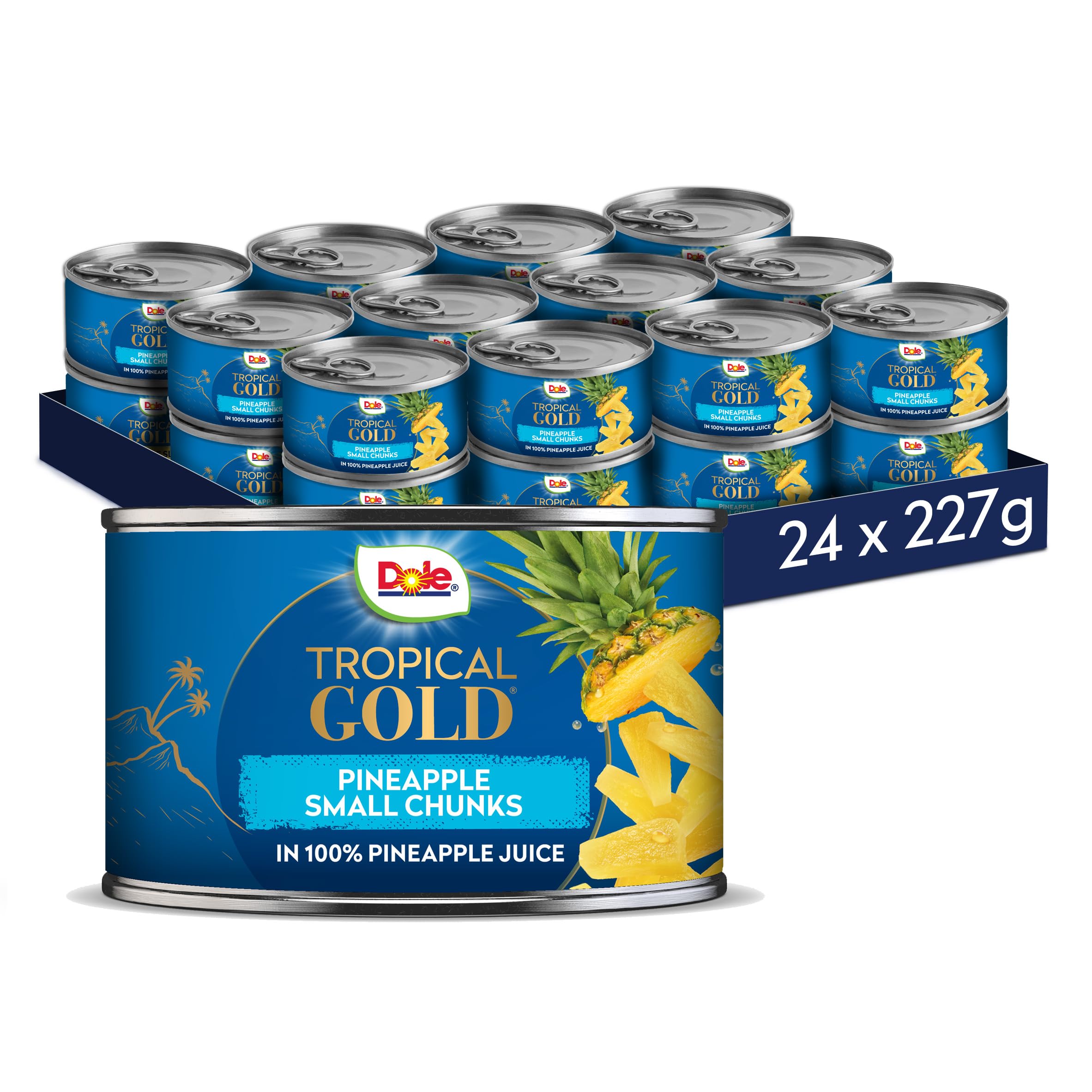 Dole Tropical Gold Tinned Pineapple Small Chunks 24 x 227g Fresh Fruit Chunks, Healthy Snack, No Added Sugar, Perfect for Breakfast & Dessert or Adding to Recipes, Made with Real Pineapple