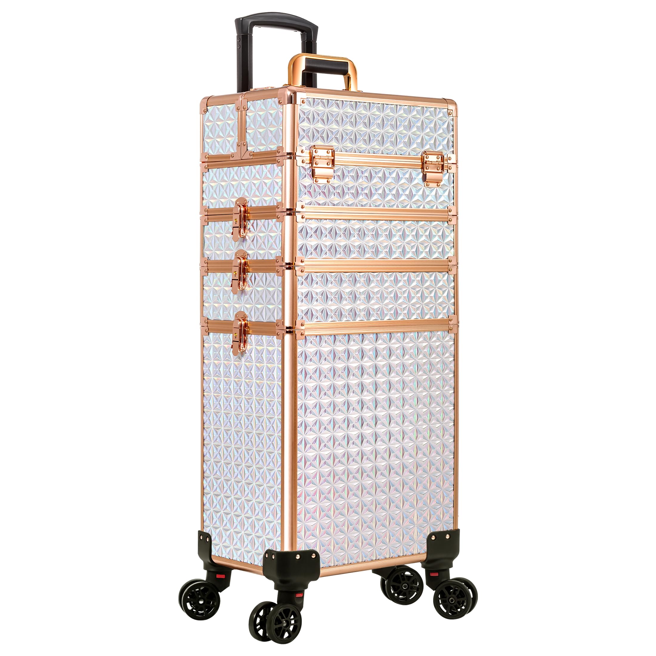 Arous Maletín profesional 5 en 1 con ruedas giratorias de aluminio, organizador de viaje de maquillaje, con ruedas giratorias de 360°, White, 5 en 1