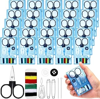 Knitgrip 25 Boxes Mini Travel Sewing Kit Quick Fix Sewing Kits Bulk Basic Portable Pre Threaded Needle Emergency Repair Tool for Beginner Traveler Home Hotel (Blue)