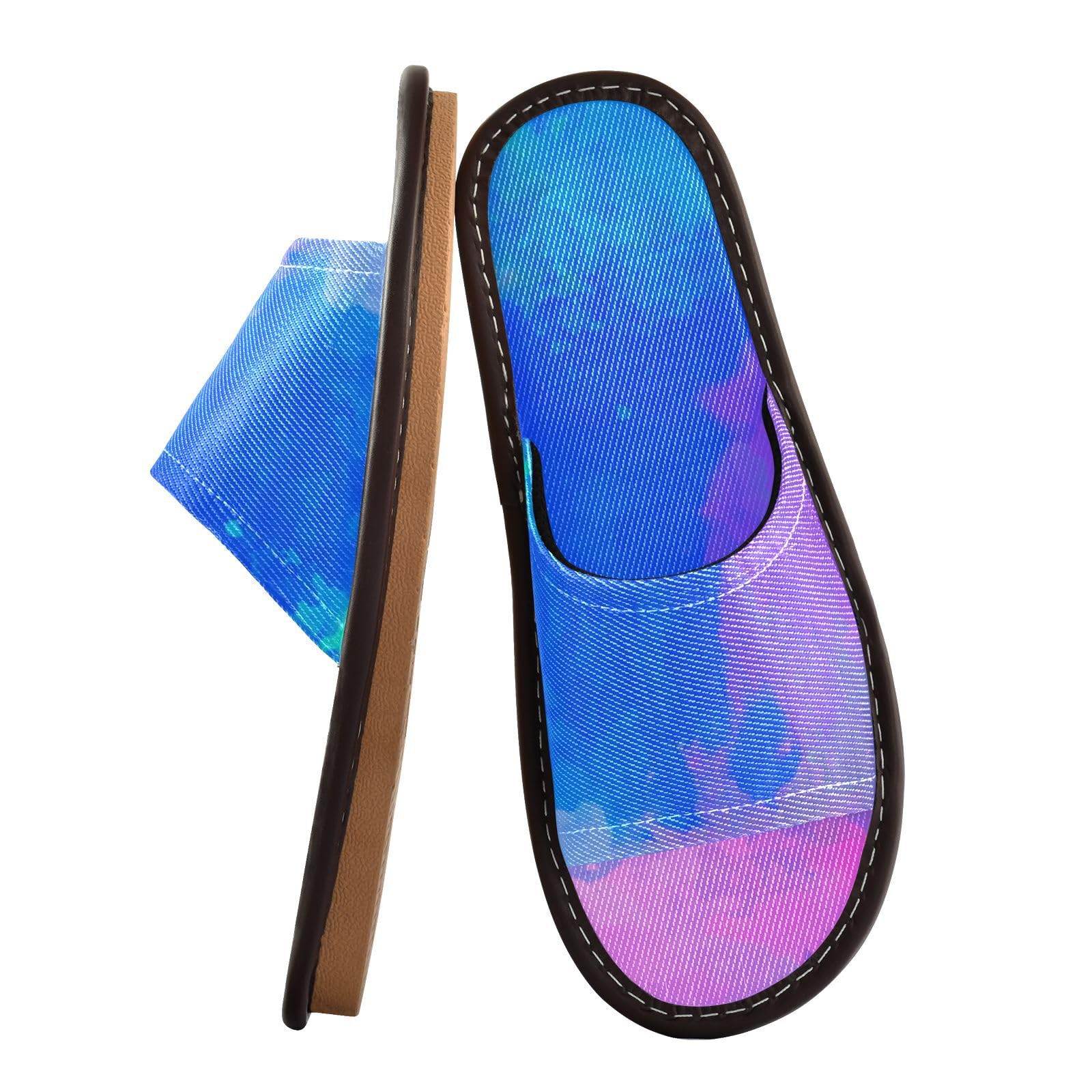 Rubber Sole Home Shoes Indoor Portable Soft Spa Sandal for Party Travel Guests Digital Strokes Paint