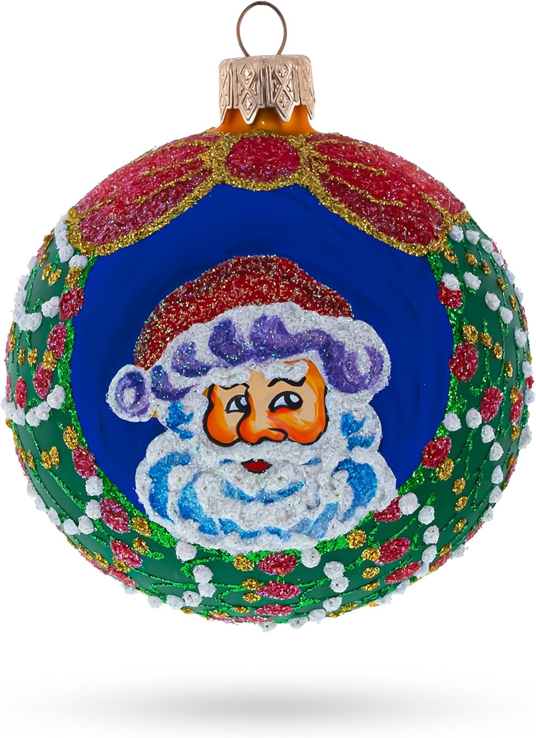 Festive Santa Wreath Gifts Glass Ball Christmas Ornament 3.25 Inches