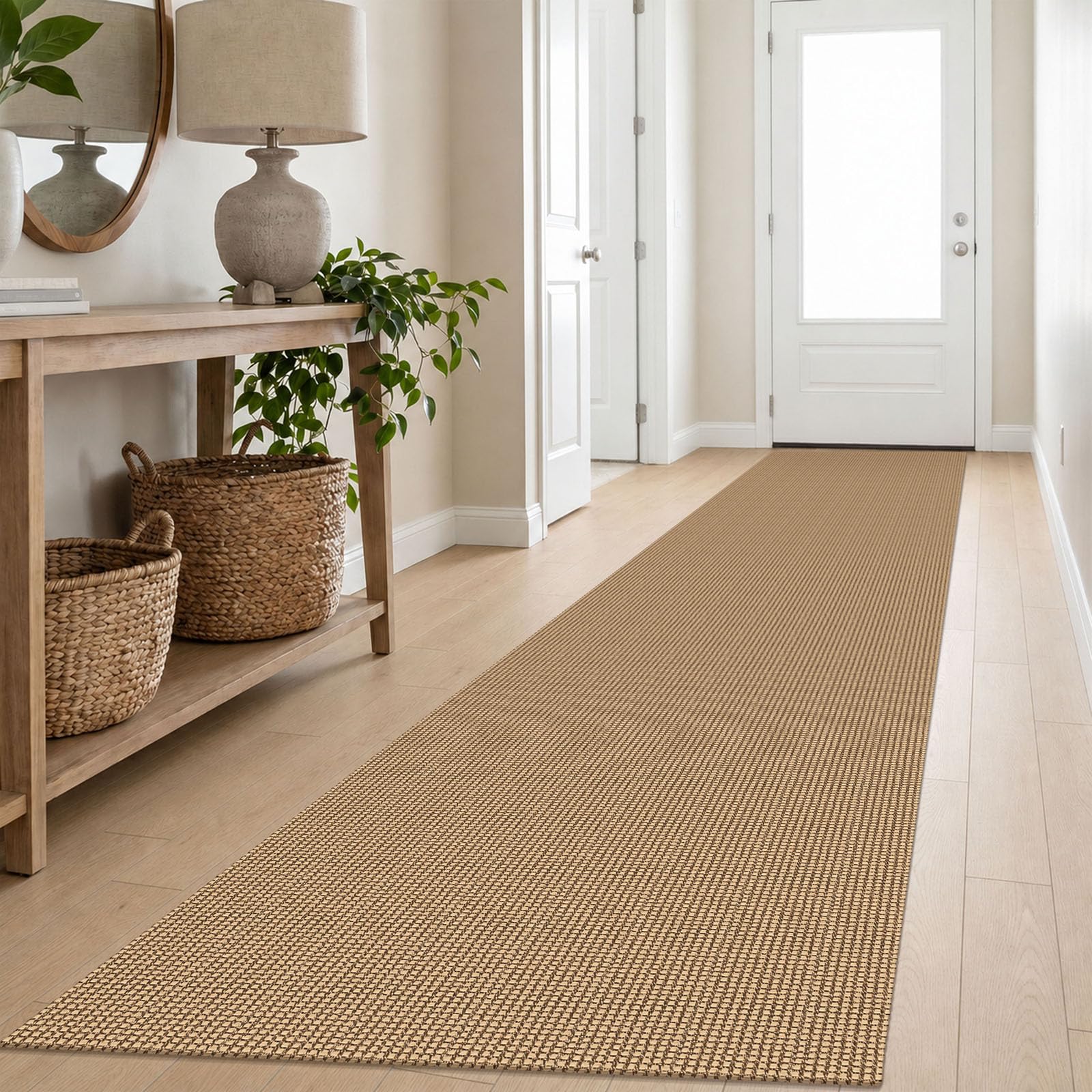 IOHOUZE Washable Exrea Long Hallway Runner Rug 2.6x16 Rubber Backed Kitchen Runner Entryway Runner Indoor, Woven Rugs Floor Carpet for Kitchen Hall Entryway Stair, Orange/Tan/Brown