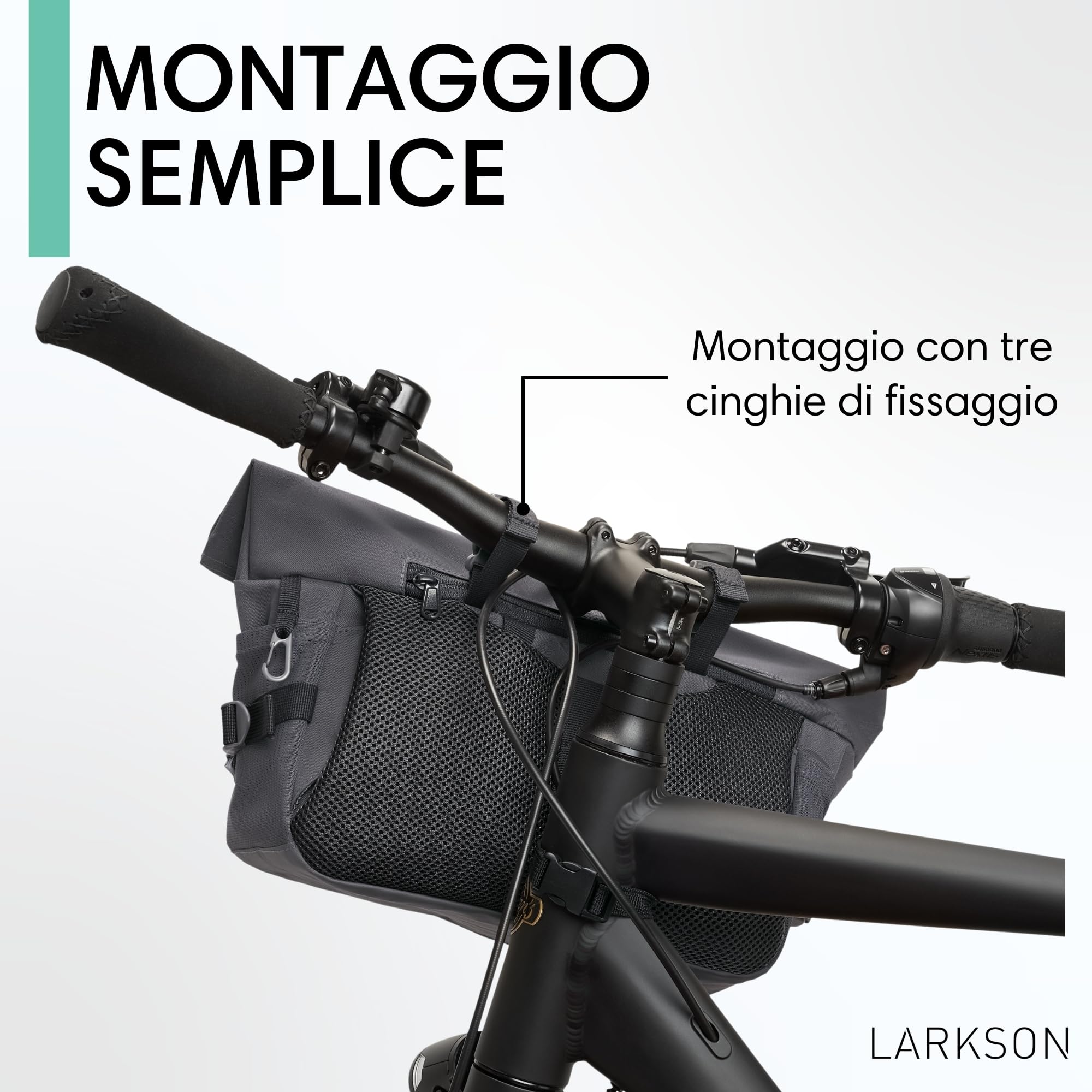 LARKSON Borsa Manubrio Bici Grigio - Lasse - 2 in 1 Borsa Bicicletta e Tracolla - Borsa Bikepacking per Manubrio Anteriore con Riflesso - Idrorepellente
