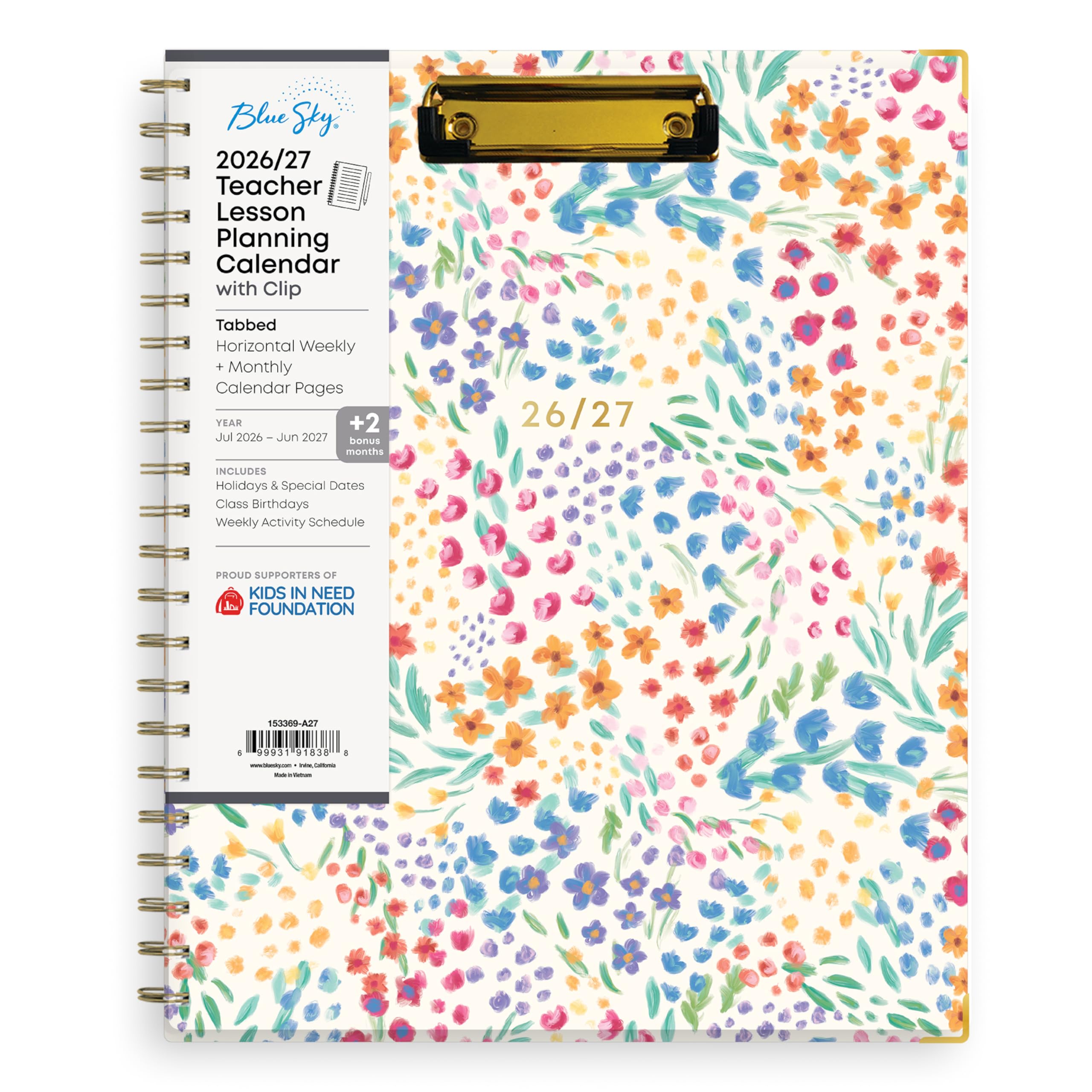 Blue Sky 2026-2027 Weekly and Monthly Academic Year Teacher Lesson Planner Calendar With Clipboard, July 2026 - June 2027, 8.5" x 11", Hard Cover,