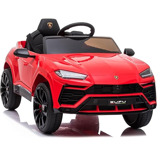 Licensed Lamborghini Urus Ride On Truck Car Toy, 12V Battery Powered Electric 4 Wheels Kids Toys w/Parent Remote Control, Foot Pedal, Music, Aux, LED Headlights, 2 Speeds (Red)
