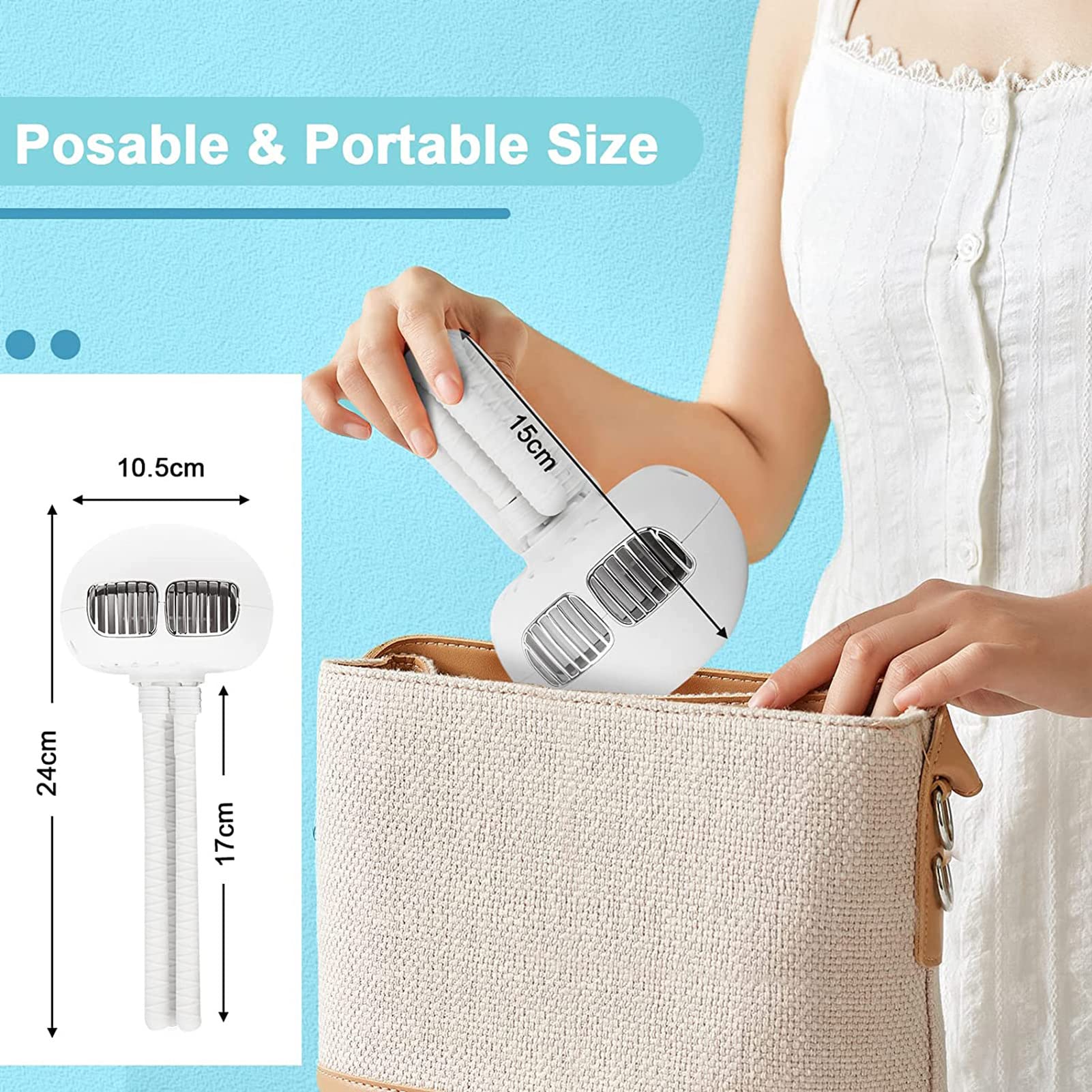 Ventilatore per Passeggino Ricaricabile con Treppiede Flessibile, 3 velocità Ventilatore USB Silenzioso, per Letto, Ufficio, Seggiolino Auto, Campeggio, Palestra,Rosa (White Bianca