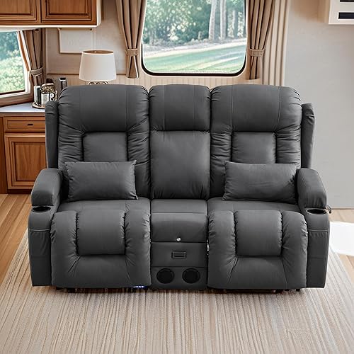 Miniatura 9 de TUNYI Wall Hugger - Sofá reclinable con consola, sofá biplaza reclinable eléctrico para autocaravana con masaje y calorUSBsalidaalmacenamientoluz