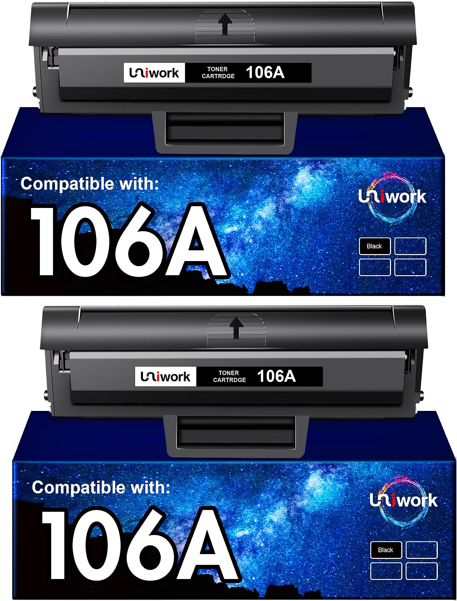 Uniwork Toner Cartridge Replacement for HP 106A W1106A Compatible with Laser 107W 107A 107R MFP 135WG 137FWG 135A 135R 135W 137FNW (Black, 2-Pack)