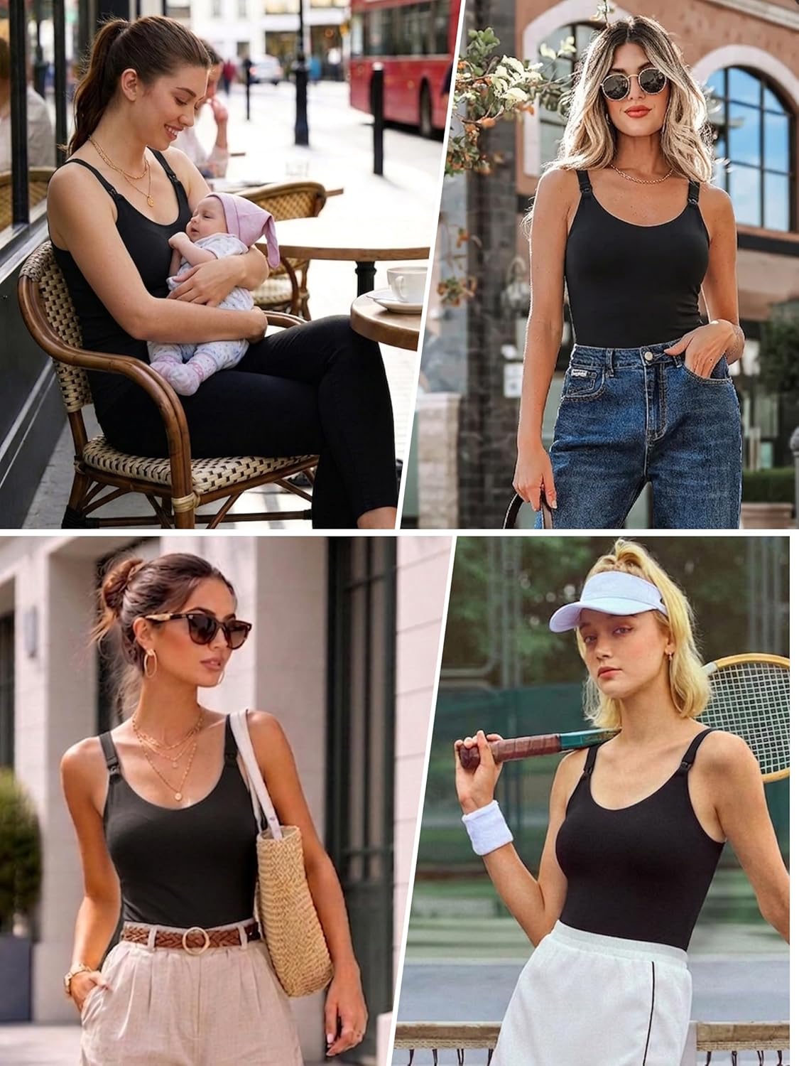 Ecavus Nursing Tank Top with Built-in Bra – Full Length Nursing Bra for Breastfeeding Workout Longline Nursing Sport Bra