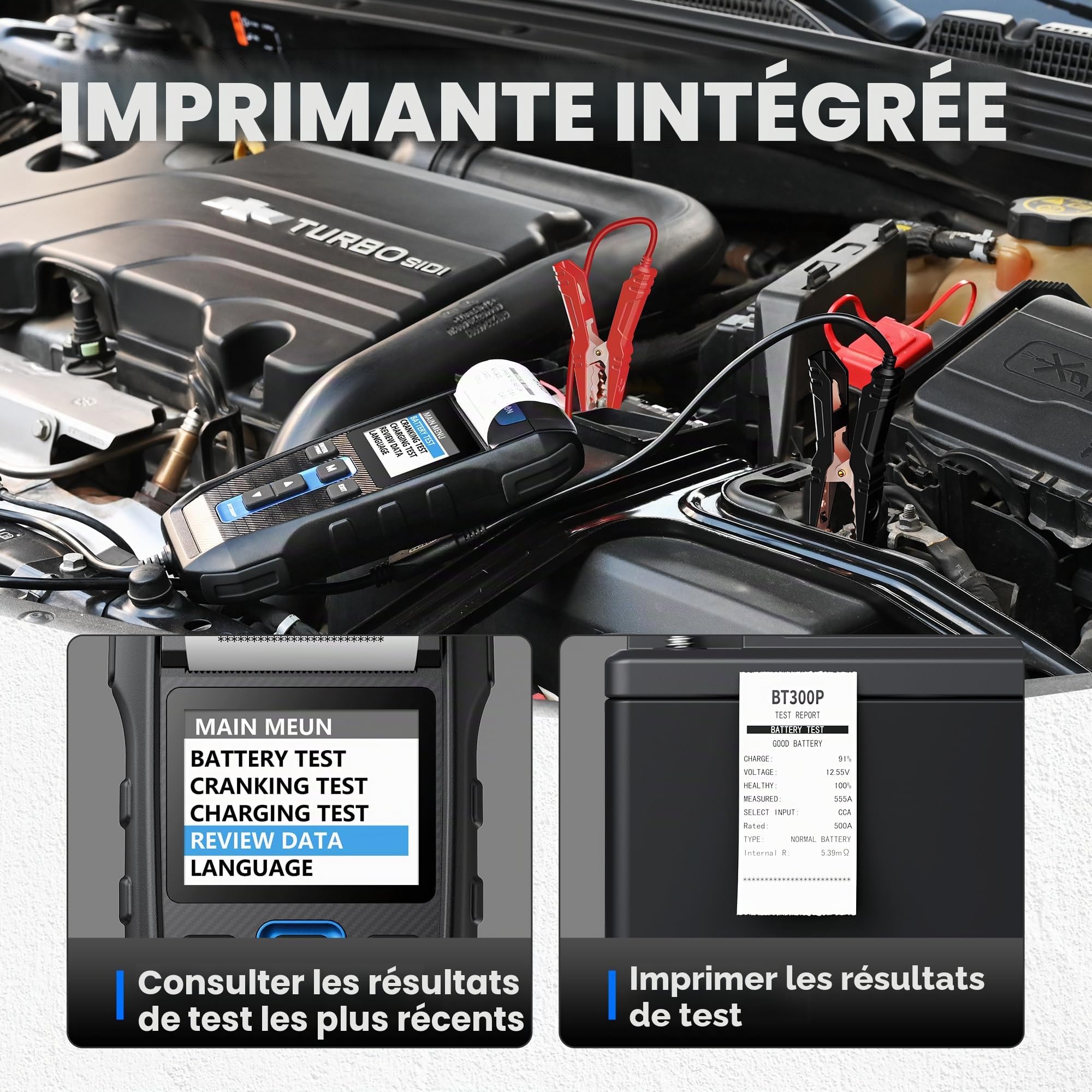 Testeur de Batterie TOPDON BT300P12V 24V Testeur batterie voiture professionnel Analyseur de système de démarrage avec imprimante intégrée pour voiture camion SUV moto bateau