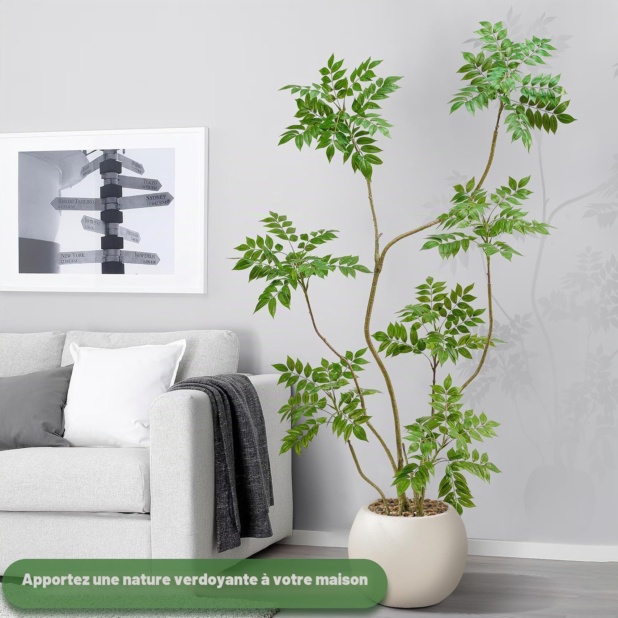180cm Plantes Artificielles Mahonia Fortunei - Grande Arbre Sumach Artificiel, Fausse Plante pour Une Utilisation Intérieure et Extérieure, Bureaux, Salons ou Décoration de La Maison.