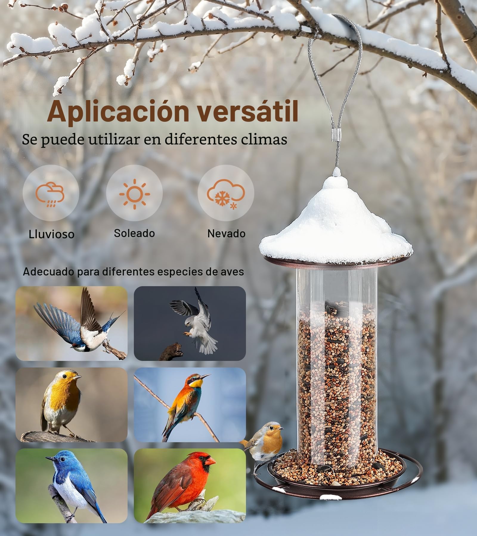 Comedero Colgante para pájaros - Jardín y Balcón, 0.8 lbs Gran Capacidad Alimentación de Aves para Exterior Silvestres, Resistente a la Intemperie Comedero Pajaros con Cubierta