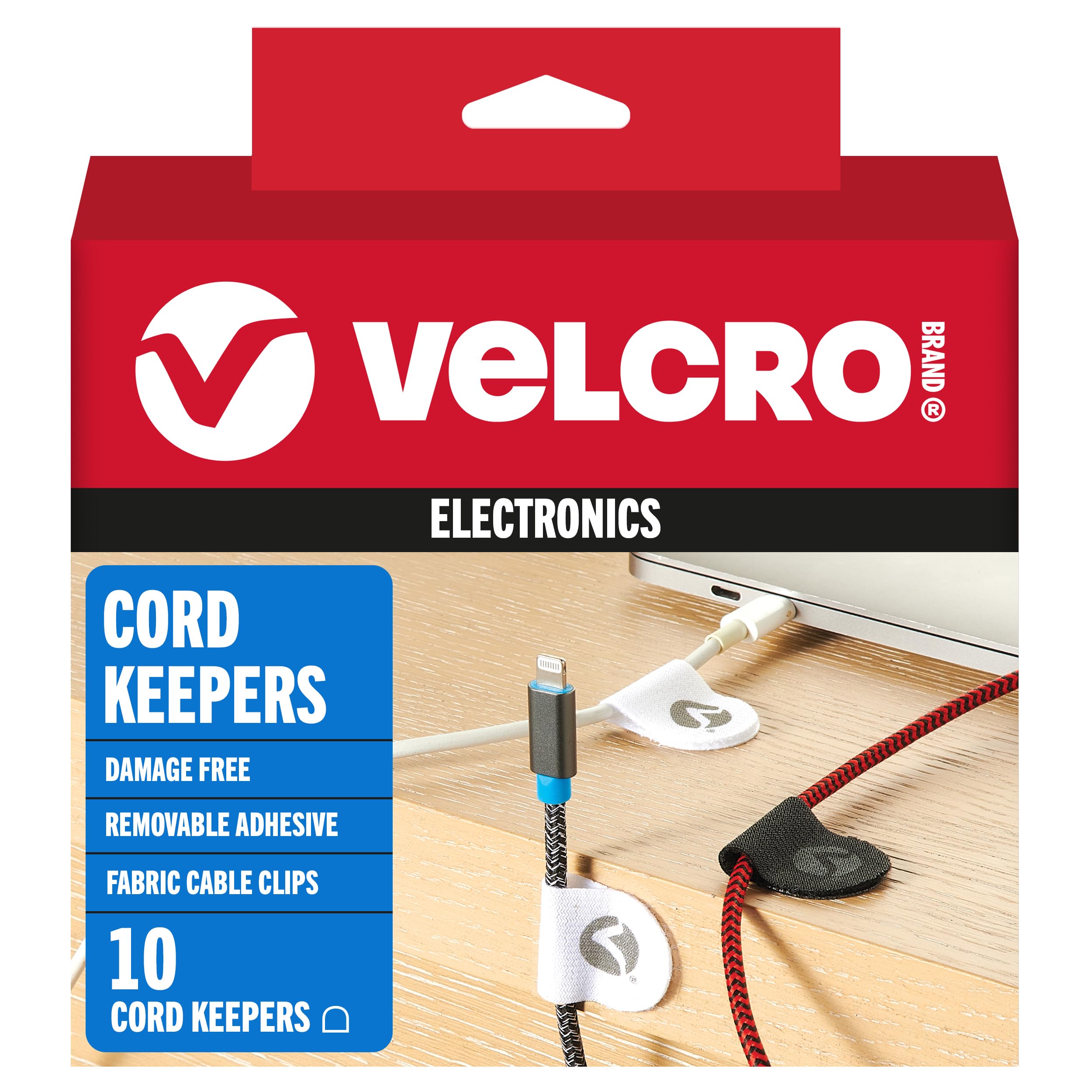 Velcro Brand Cord Keeper 30 Pack Soft Nylon Cable Clips Removable Adhesive Backing Wire Organization Stick on Appliance Cord or Indoor Christmas Light Clips