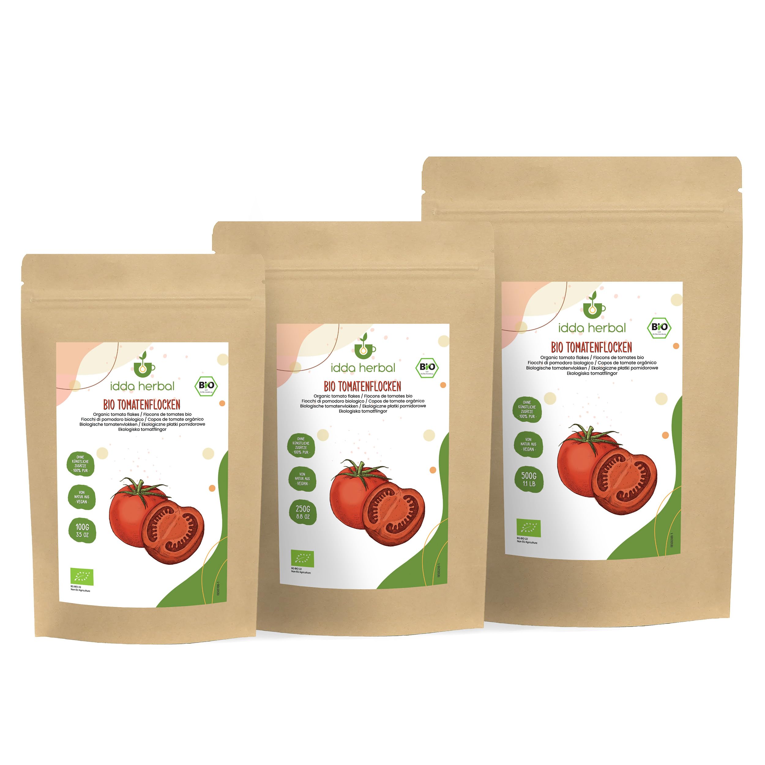 IDDA Herbal Copos de Tomate Orgánicos 500g, Trozos de Tomate, Tomates Secos Triturados para Cocinar