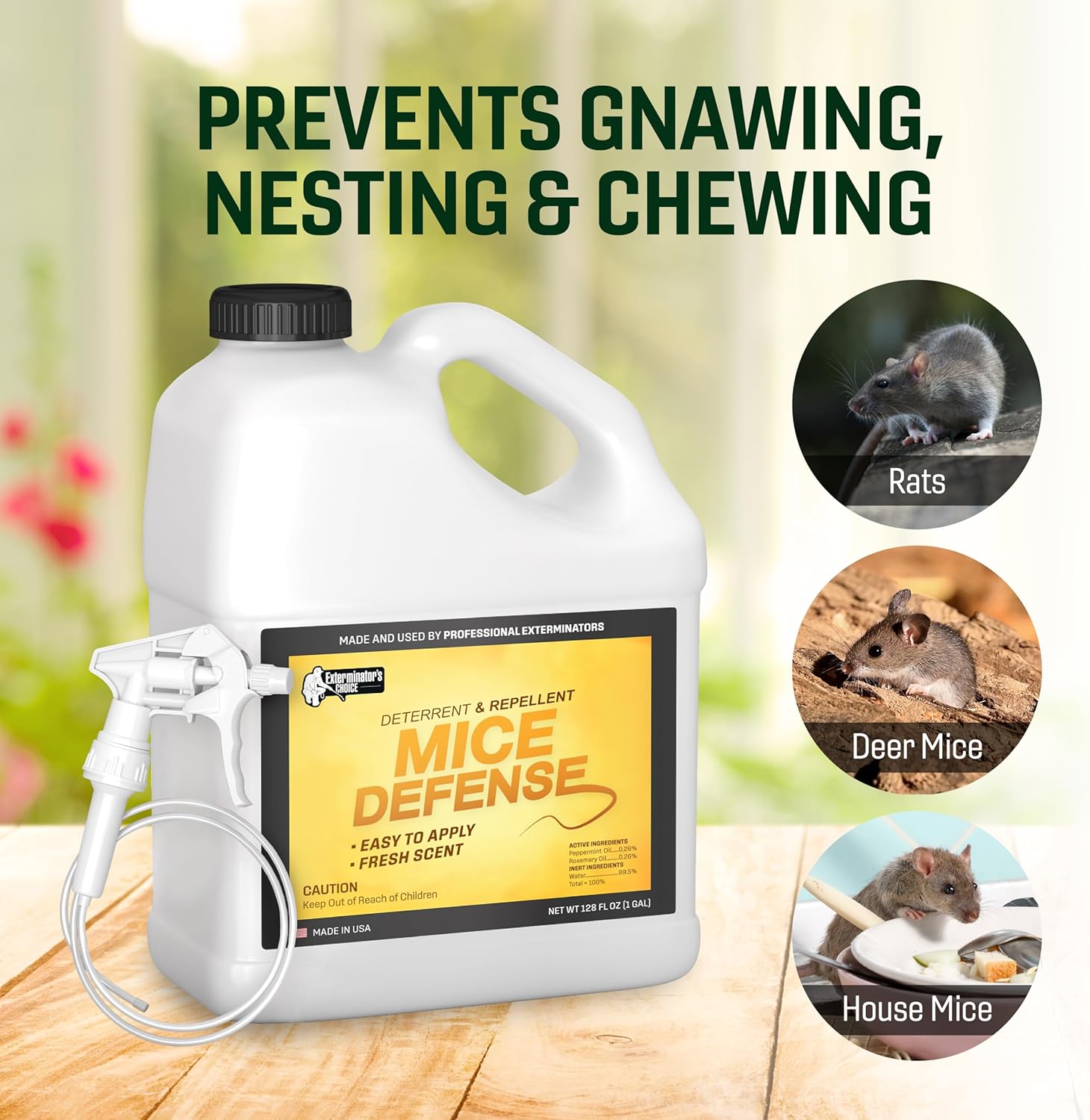 Exterminators Choice Mouse Defense Spray - 1 Gallon (128 fl oz) - Peppermint Scent - Indoor & Outdoor Use: Lawn, Garden, Attic, Garage - Safe for Kids & Pets