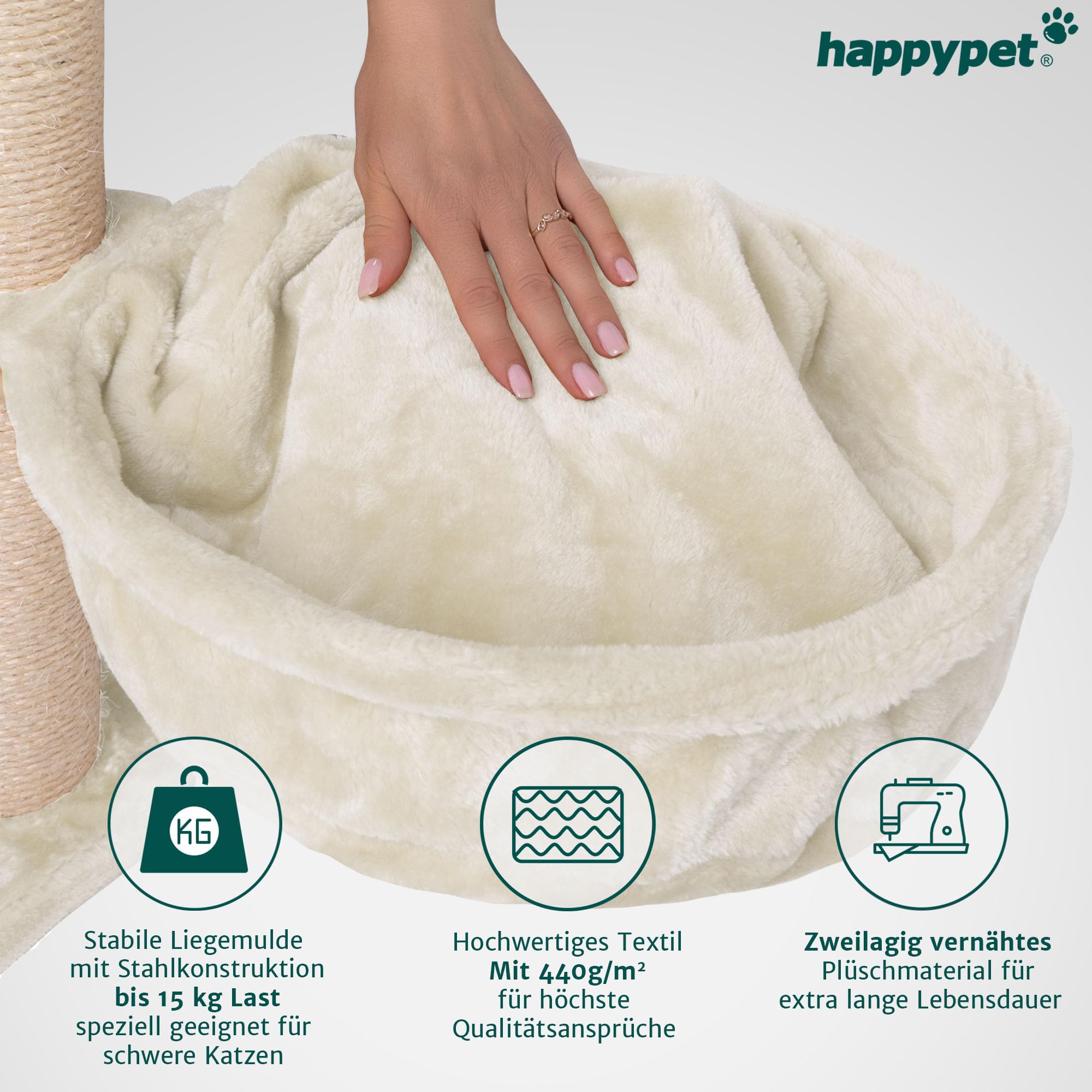 HAPPYPET Katzenhängematte für Kratzbaum Ø40 cm – XL Katzenmulde Ersatzteil – Stabile Liegemulde mit Metallrahmen – Katzenbett Kratzbaum – belastbar bis 15 kg, Creme