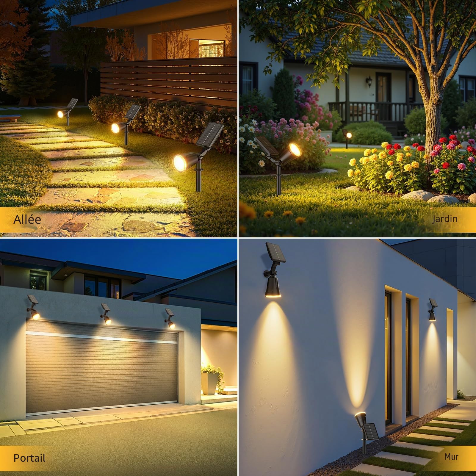 GEARLITE Lot de 2 Spot Solaire Extérieur Jardin, 1200 Lumens Spot Solaire Exterieur Jardin Puissant 120 LED Blanc Chaud, 2 Modes, 12500mAh, Étanche IP65 Éclairage Solaire Extérieur pour Chemins