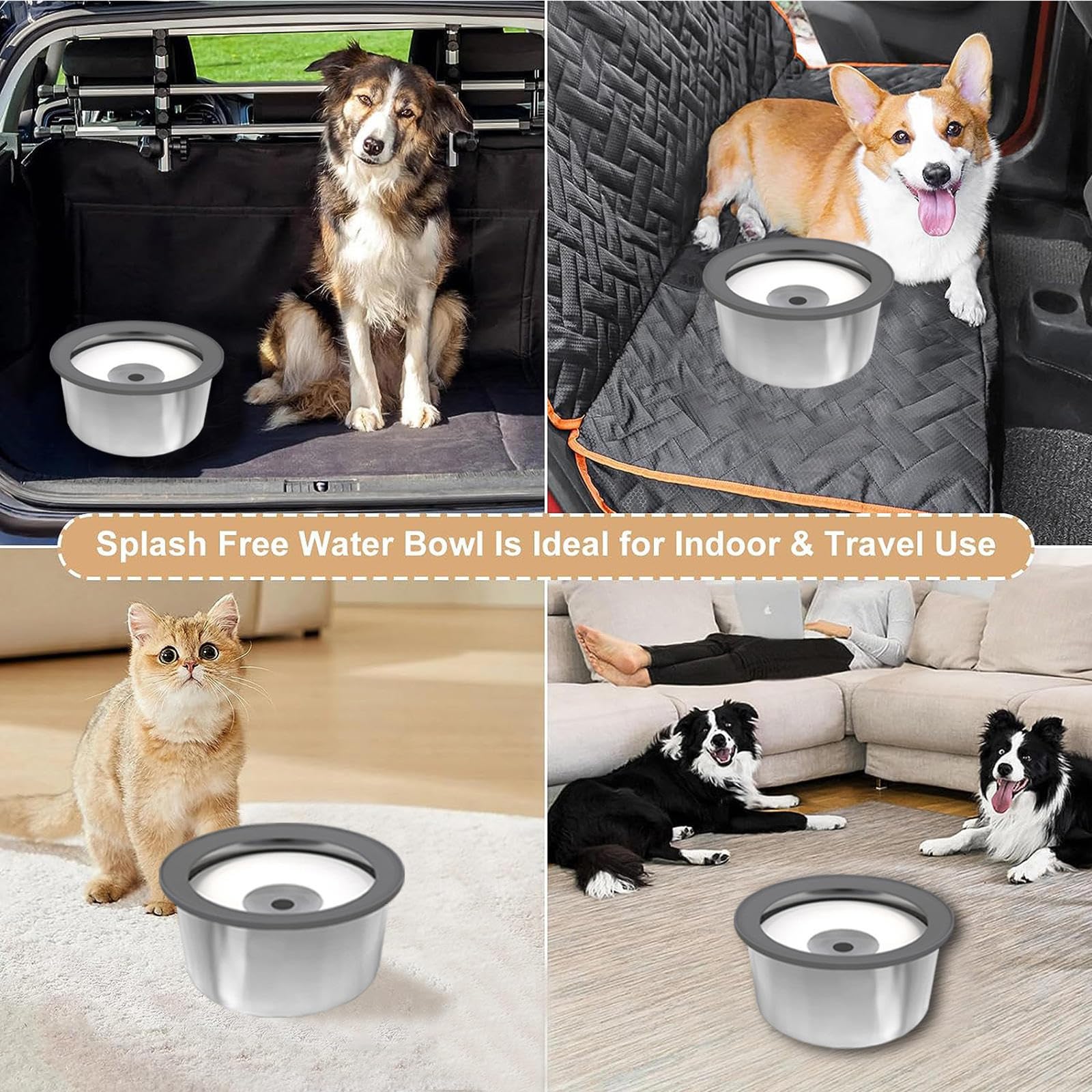 Miska na wodę dla psów 2 l, odporna na wytarcie, szczelna, dla zwierząt domowych, psów, kotów, nadaje się do domu, samochodu