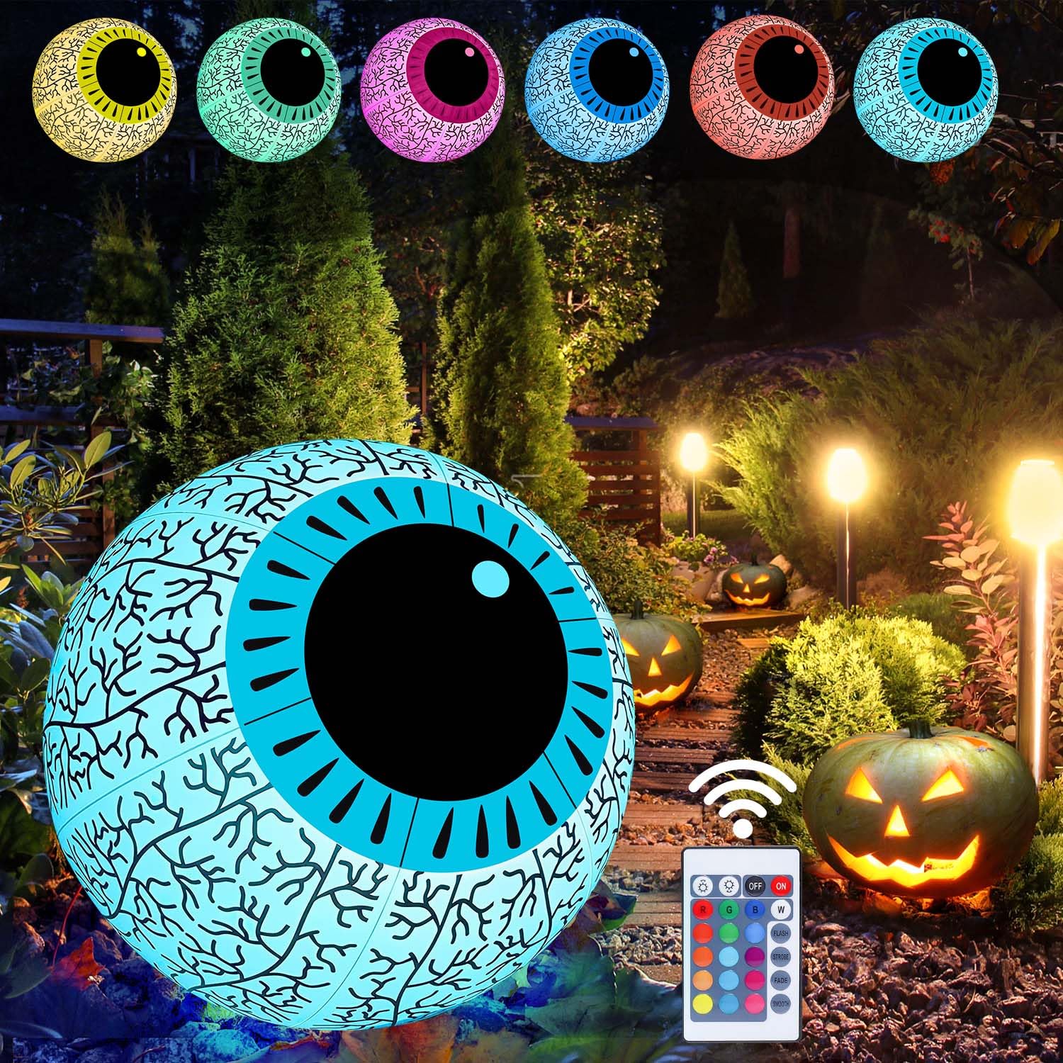 Halloween Decoration Inflatable Blood Eyeball, with Remote Control RGB Outdoor Inflatable Horror Eyeball Decoration Built-in LED Color-Changing Light, for Holiday Party Yard Garden Lawn