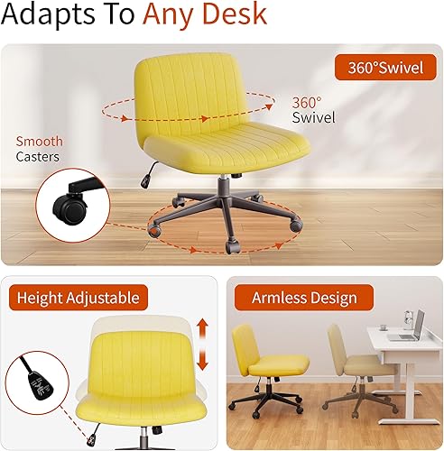 Miniatura 4 de Meilocar Silla cruzada con ruedas, silla de oficina con patas cruzadas, sillas de oficina sin brazos, sillas de oficina giratorias de tela