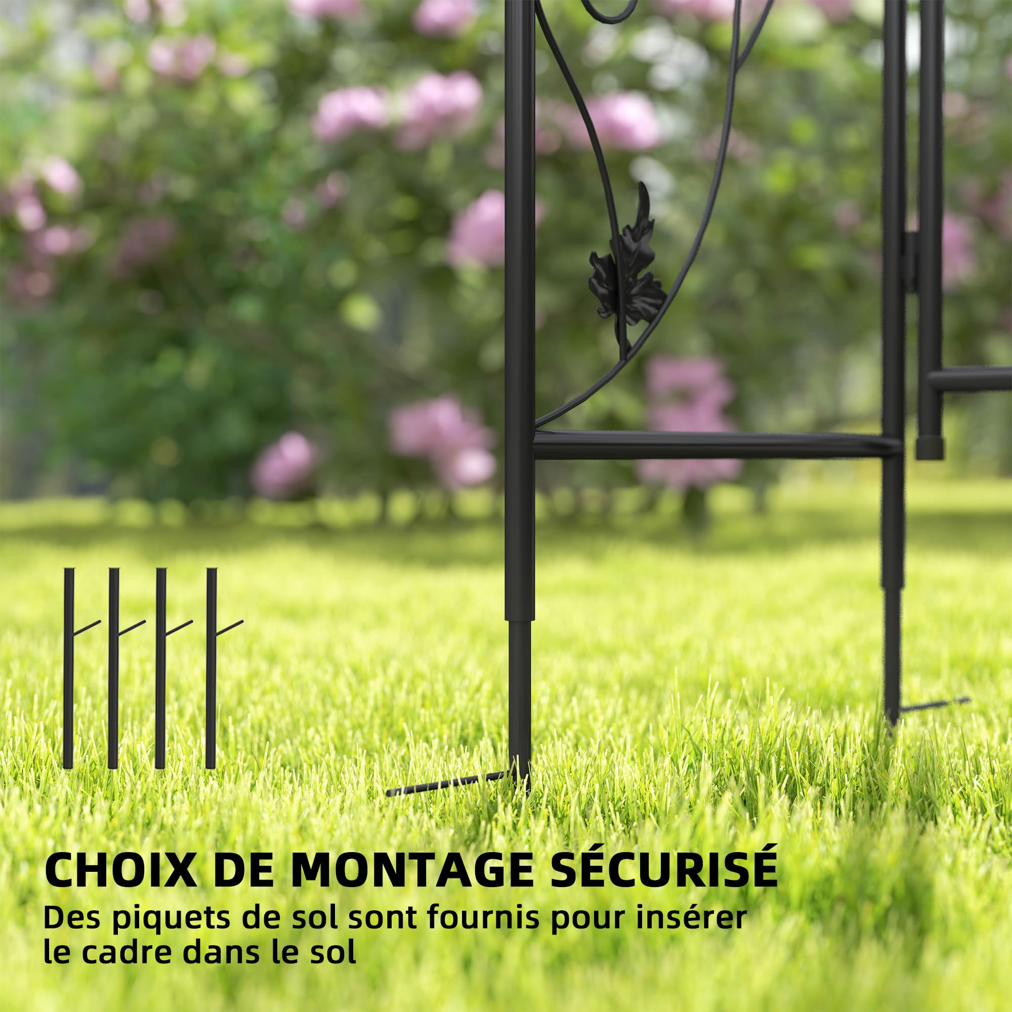 Outsunny Arche de Jardin en Acier, Arceau à rosiers avec Double Porte, pour Plantes grimpantes, rosiers, vignes de glycine, pour décoration de cérémonie, 107 x 45 x 217 cm, Noir