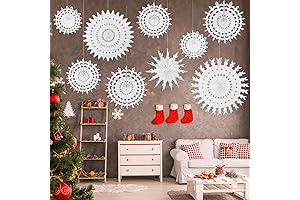 9 Pcs White Paper Snowflake Decorations For Frozen Birthday Party Supplies Winter...