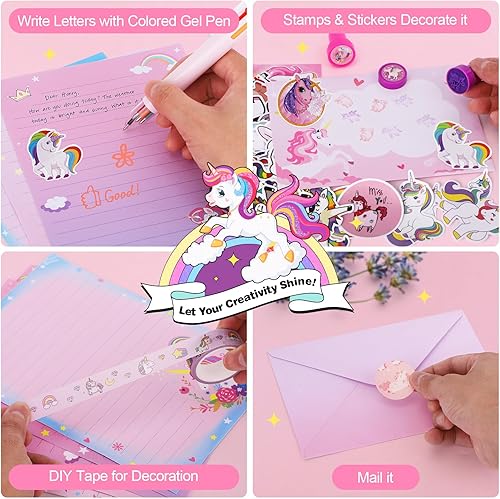 Miniatura 5 de homicozy Juego de papelería de unicornio para niñas, regalos de unicornios para niñas de 5, 6, 7, 8, 9, 10 años, kit de manualidades de escritura de