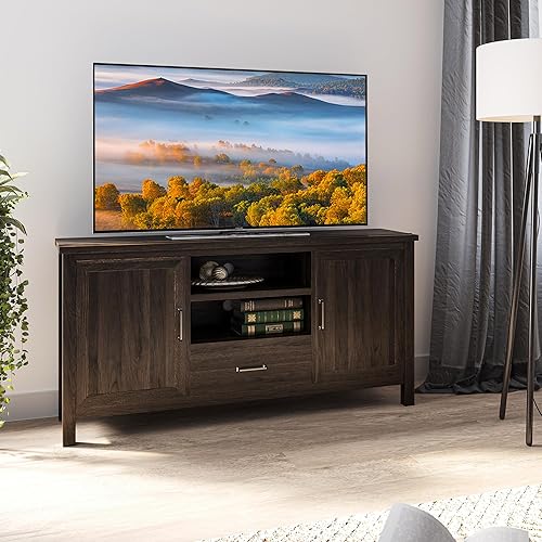 BELLEZE Moderno soporte de TV rústico de 60 pulgadas o centro de entretenimiento para televisores de hasta 65 pulgadas, aparador de cocina con