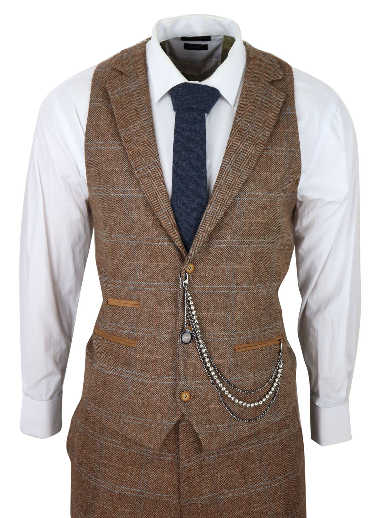 Costume Homme 3 Pièces en Tweed de Laine Mélangée à Carreaux Style Années 20 pour Un Look Habillé Festif | Marron Clair