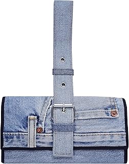Upcycled Denim Buckle Wristlet Wallet for Women - Repurposed Jean Fabric...