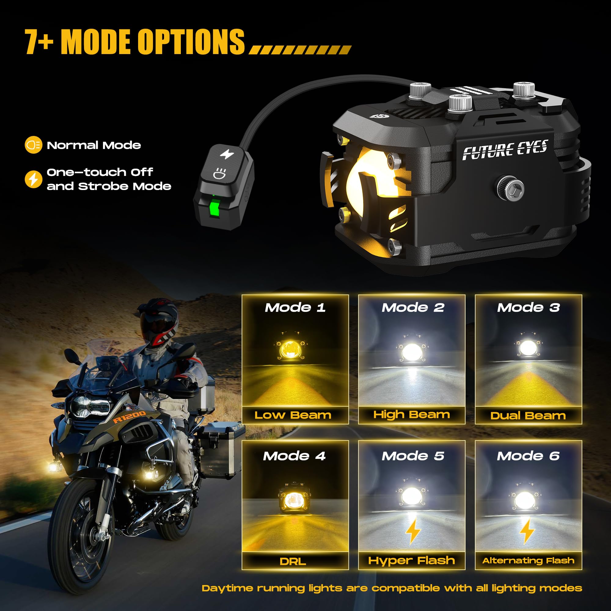 Future Eyes Phares Antibrouillard LED Pour Moto, Feux Auxiliaires