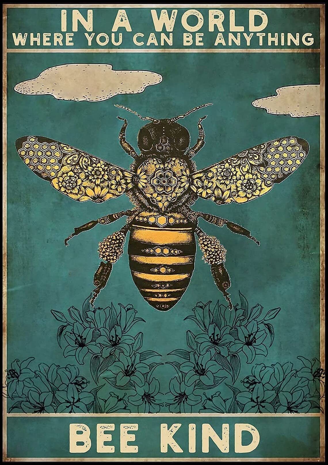 Funny Tin Sign In A World You Can Be Anything Bee Kind Tin Sign Wall Art Metal Poster for Home Bar Cafe Garage Bathroom 30x20CM