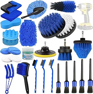 Car Detailing Brushes kit,28Pcs Car Cleaning Drill Brush Set with Detailing Brushes and Microfiber Wash Mitt, Buffing Polishing Sponge Pads,Auto Cleaning Tools Kit for Interior&Exterior, Tire, Wheels