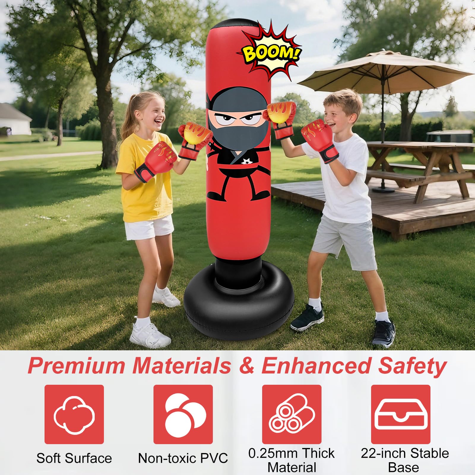 Homshsjhkis Saco de Boxeo de Pie, Saco Boxeo Niños, Punching Ball, Bolsa Independiente con Bomba Aire Guantes Boxeo, Bolsa Inflable Estable para Karate, Kickboxing, MMA, Regalo Ideal para Niños Niñas — view 4