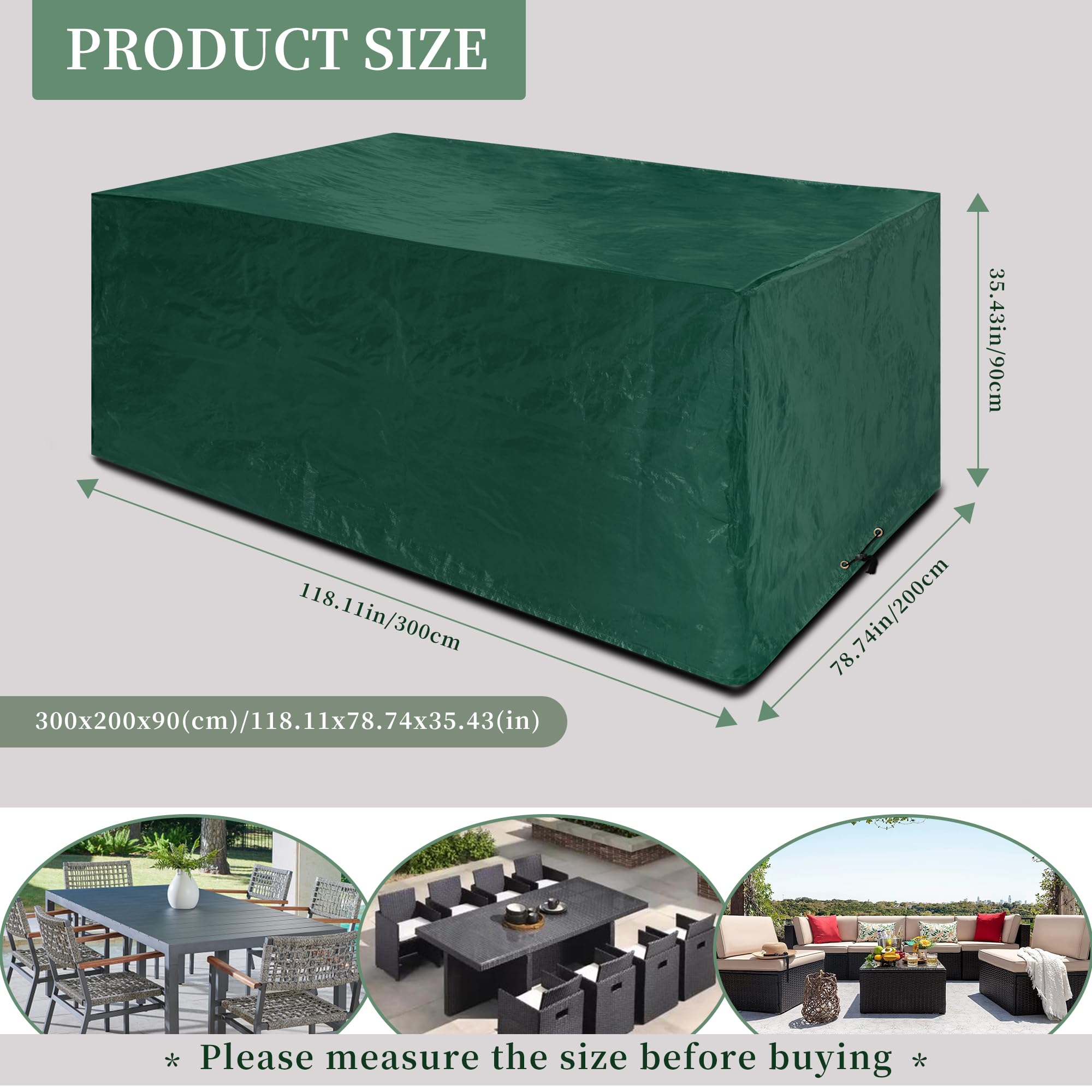 Funshot Garden Furniture Covers Waterproof, 300x200x90 cm, Large Outdoor Furniture Cover - Image 2