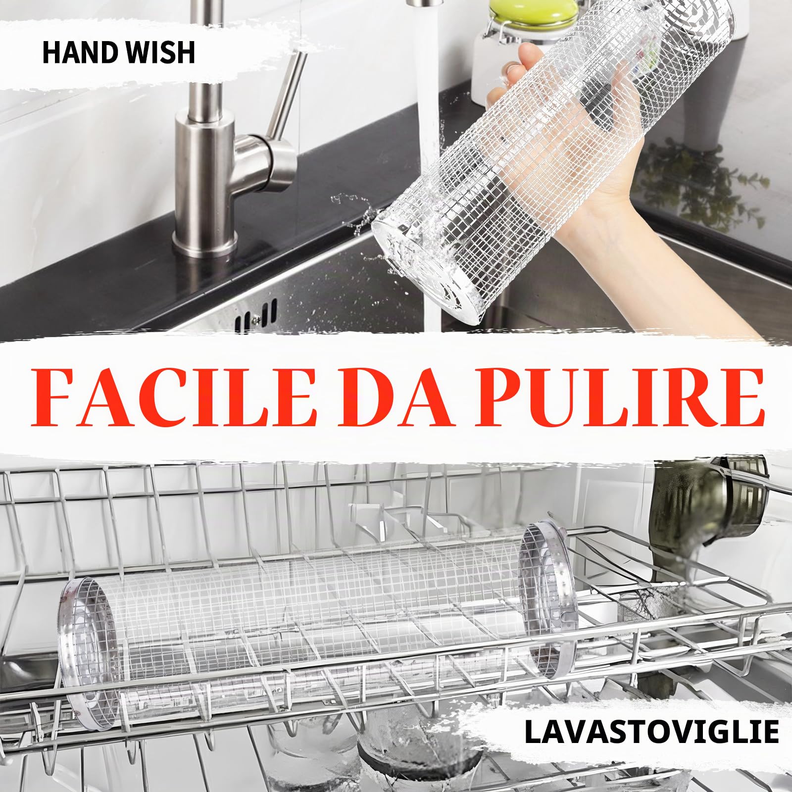 2 cestelli per griglia a rulli con manici in legno,Robusti accessori griglia in acciaio inox per grigliare verdure/gamberi/carne,Strumenti per grigliare da uomo per esterni,giardinaggio e campeggio
