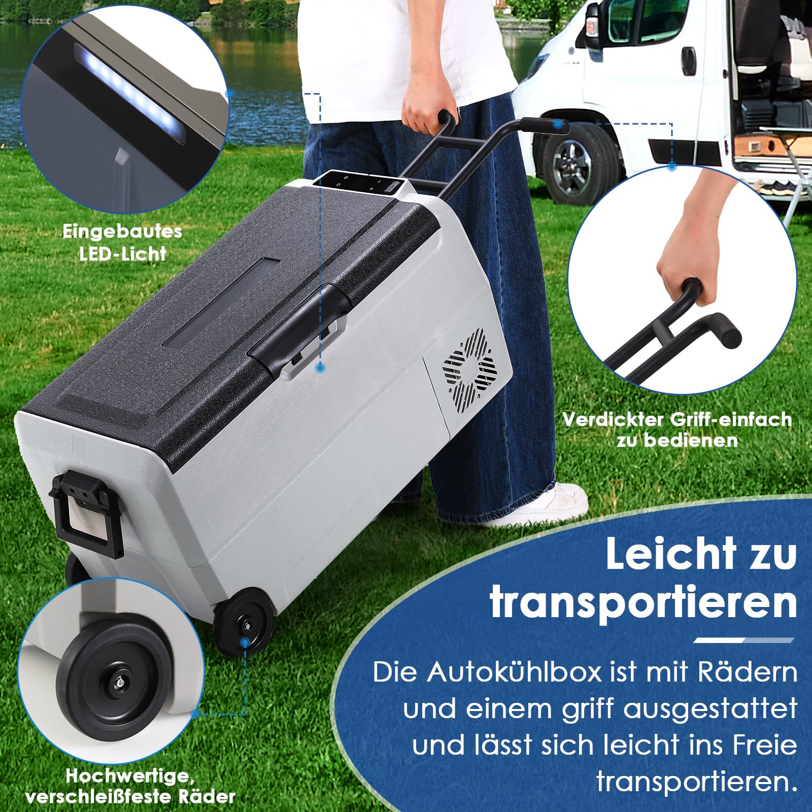 LIFERUN Kompressor Kühlbox, 32 Liter Kompressor Gefrierbox mit LED-Licht, 2PCS Räder, MAX/ECO Modus, bis -20℃, Kühlbox Auto DC 12/24V, Kühltasche Elektrisch AC 100-240V, Mobil Kühlschrank für Camping