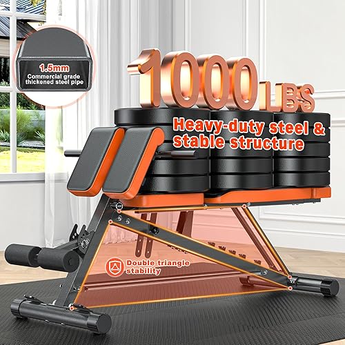 Miniatura 3 de XDDIAS Silla romana, máquina de extensión de respaldo de banco de peso ajustable para gimnasio en casa, banco todo en uno de 1000 libras con estante